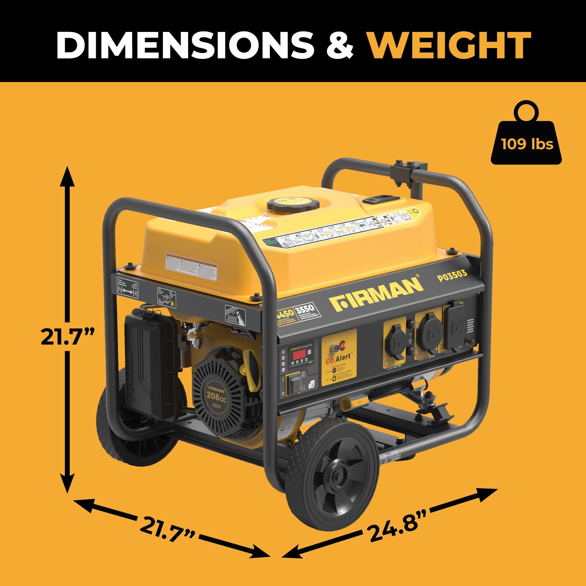 Gas Portable Generator 4450/3550W Recoil Start 120V with CO alert