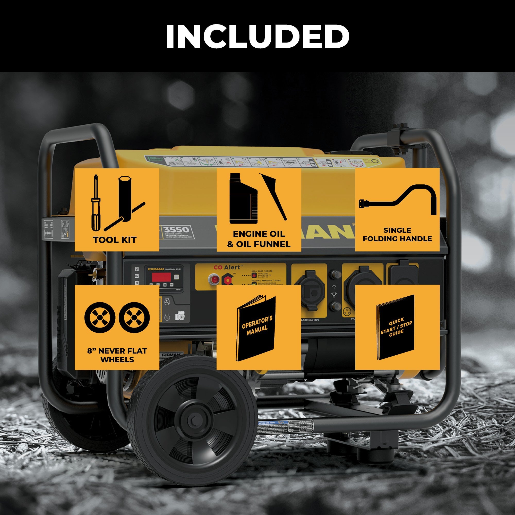 Gas Portable Generator 4450/3550W Recoil Start 120V with CO alert