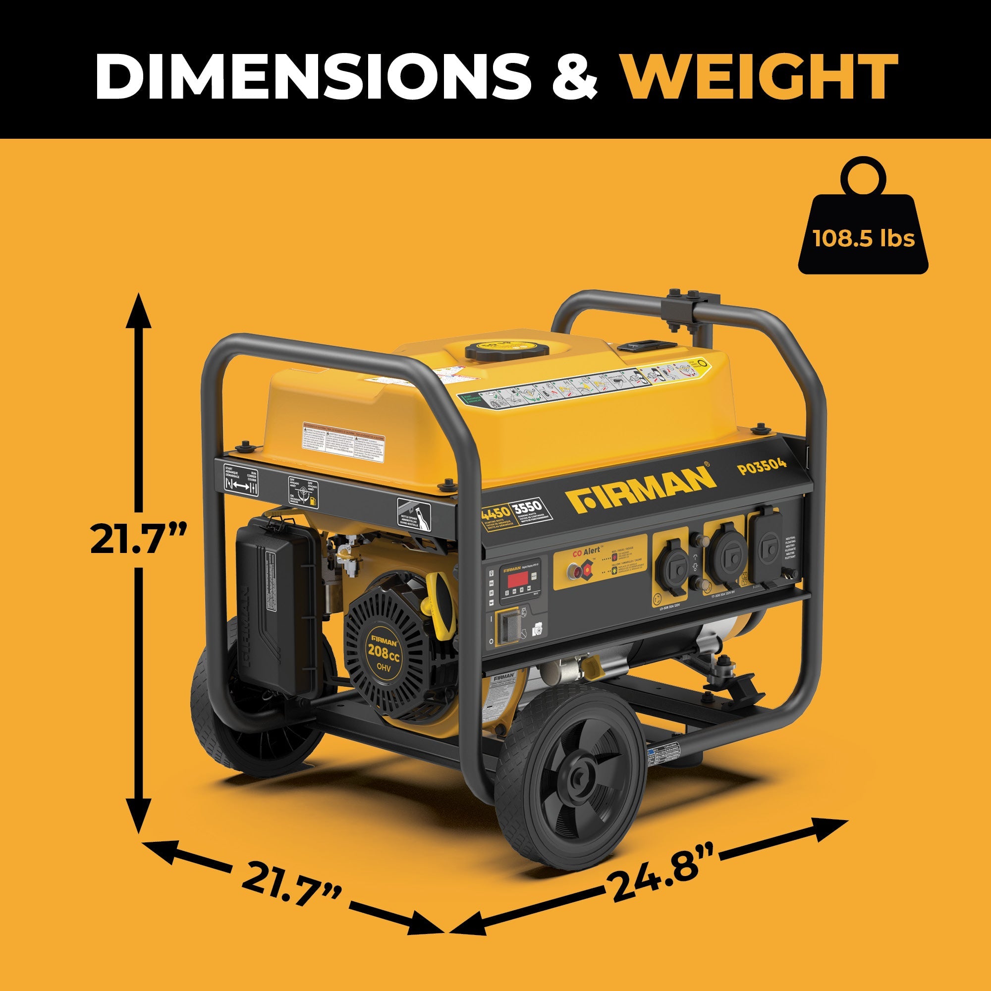 Gas Portable Generator 4450/3550W Recoil Start 120V with CO alert