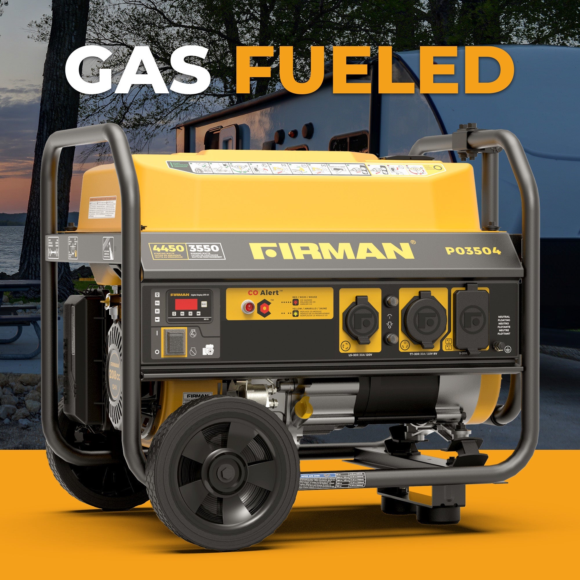 Gas Portable Generator 4450/3550W Recoil Start 120V with CO alert