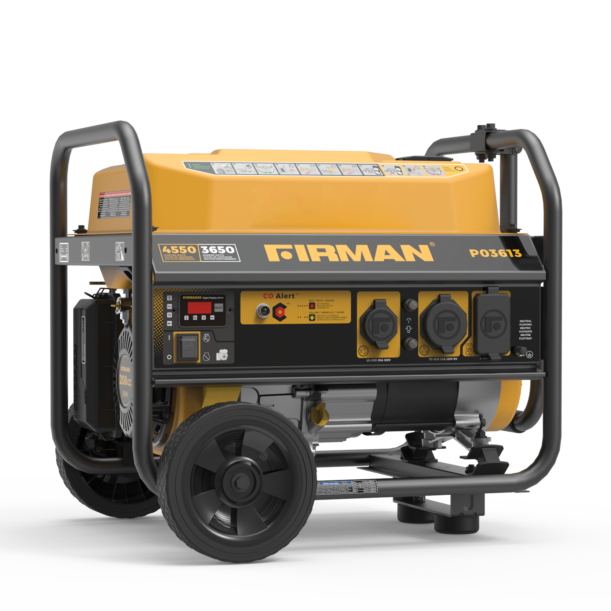 Gas Portable Generator 4550/3650W Recoil Start 120V with CO Alert
