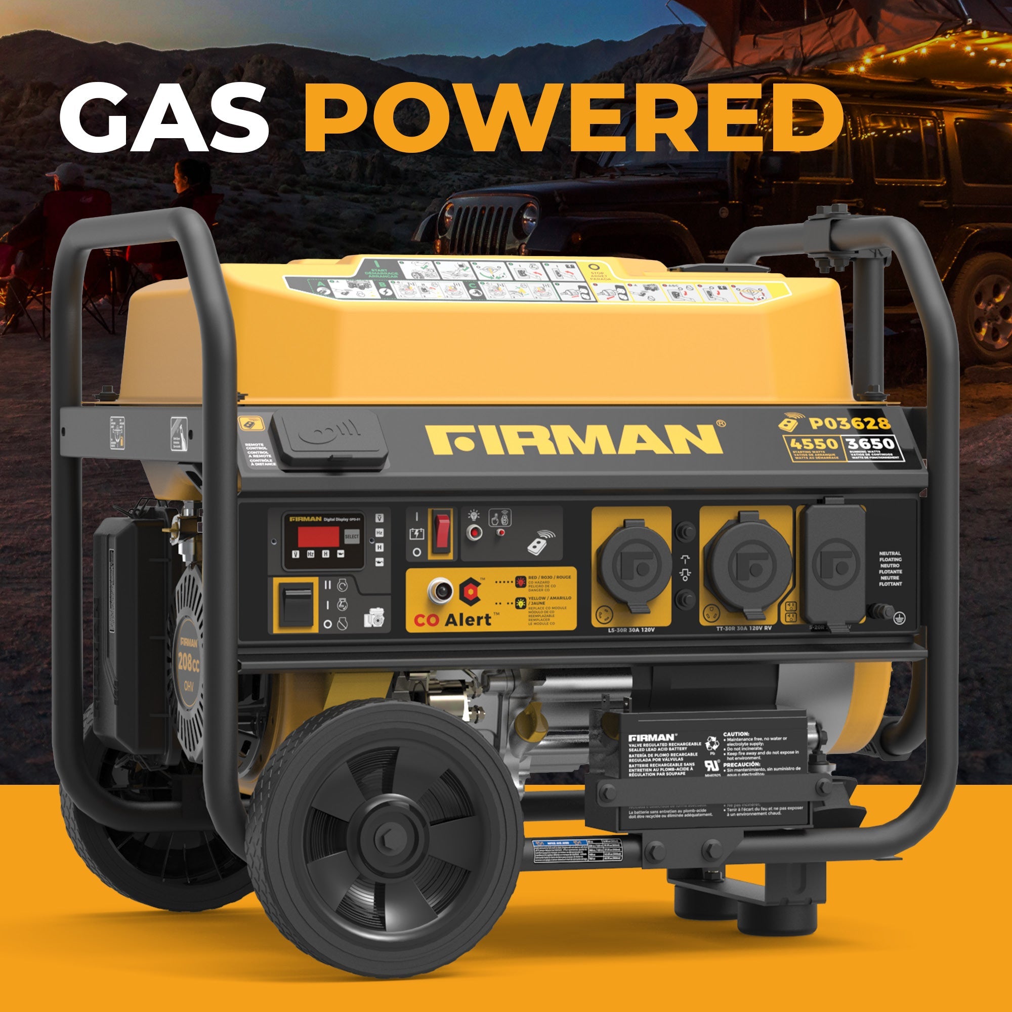 Gas Portable Generator 4550/3650W Remote Start with CO Alert