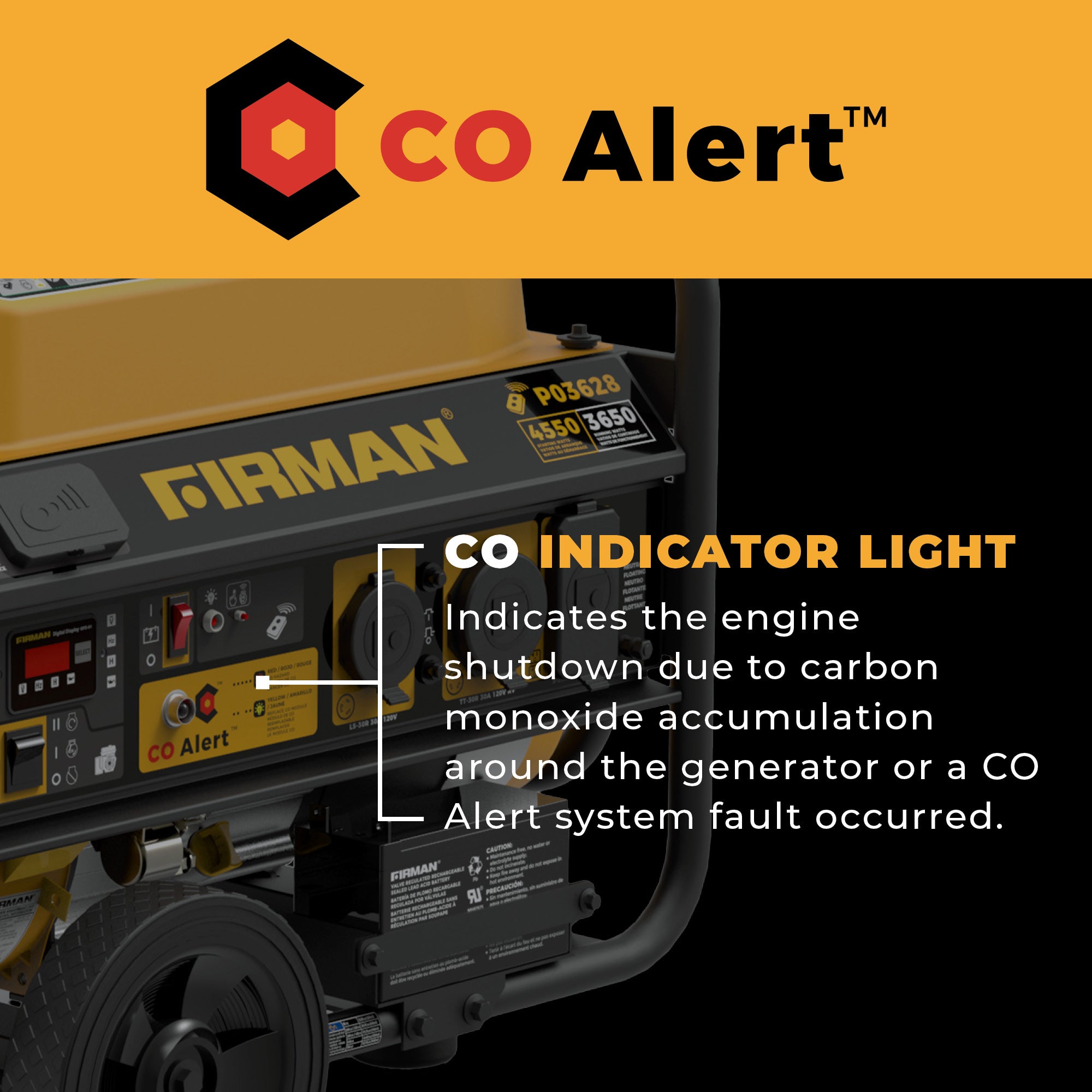 Gas Portable Generator 4550/3650W Remote Start with CO Alert