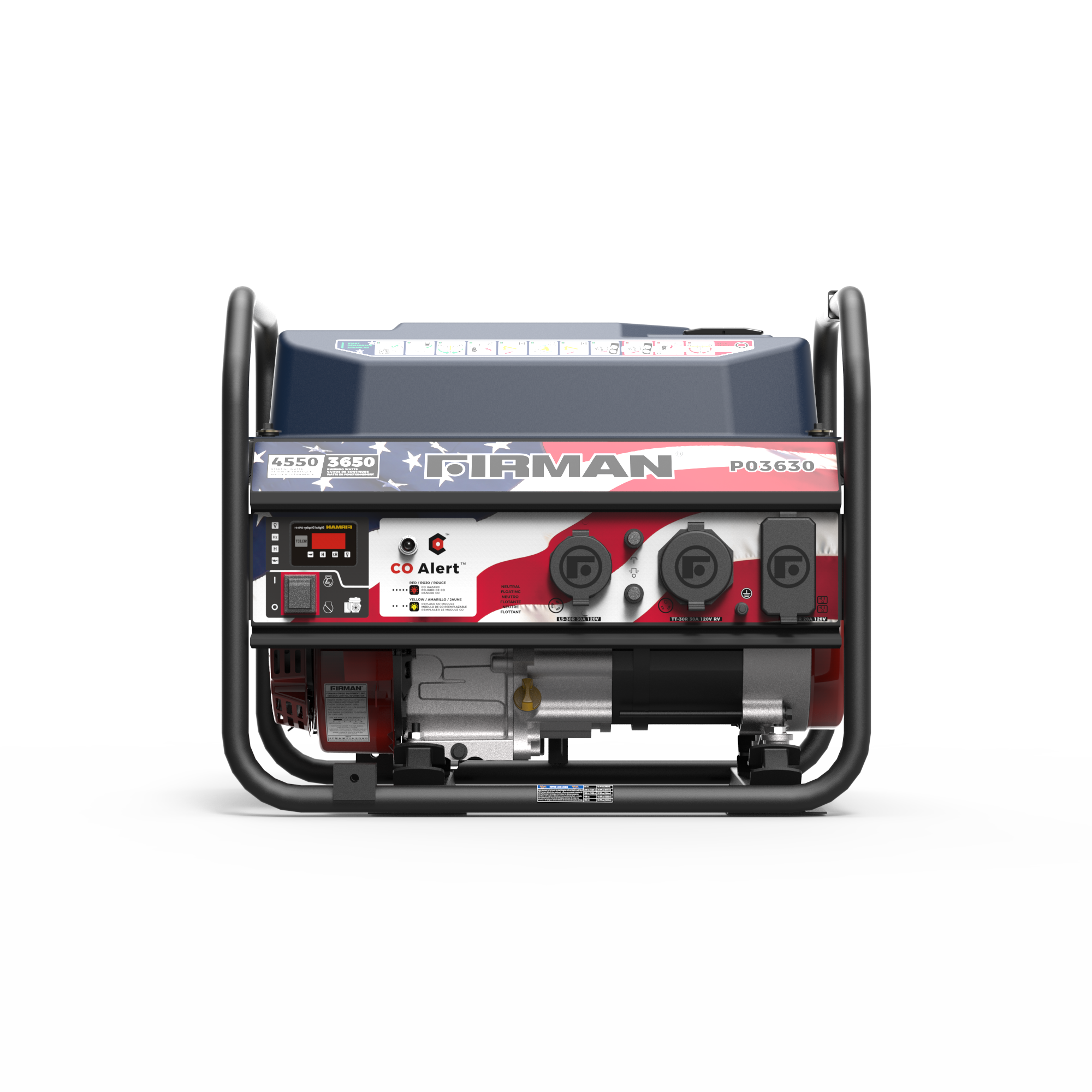 Gas Portable Generator 4550/3650W Recoil Start With CO Alert Stars & Stripes