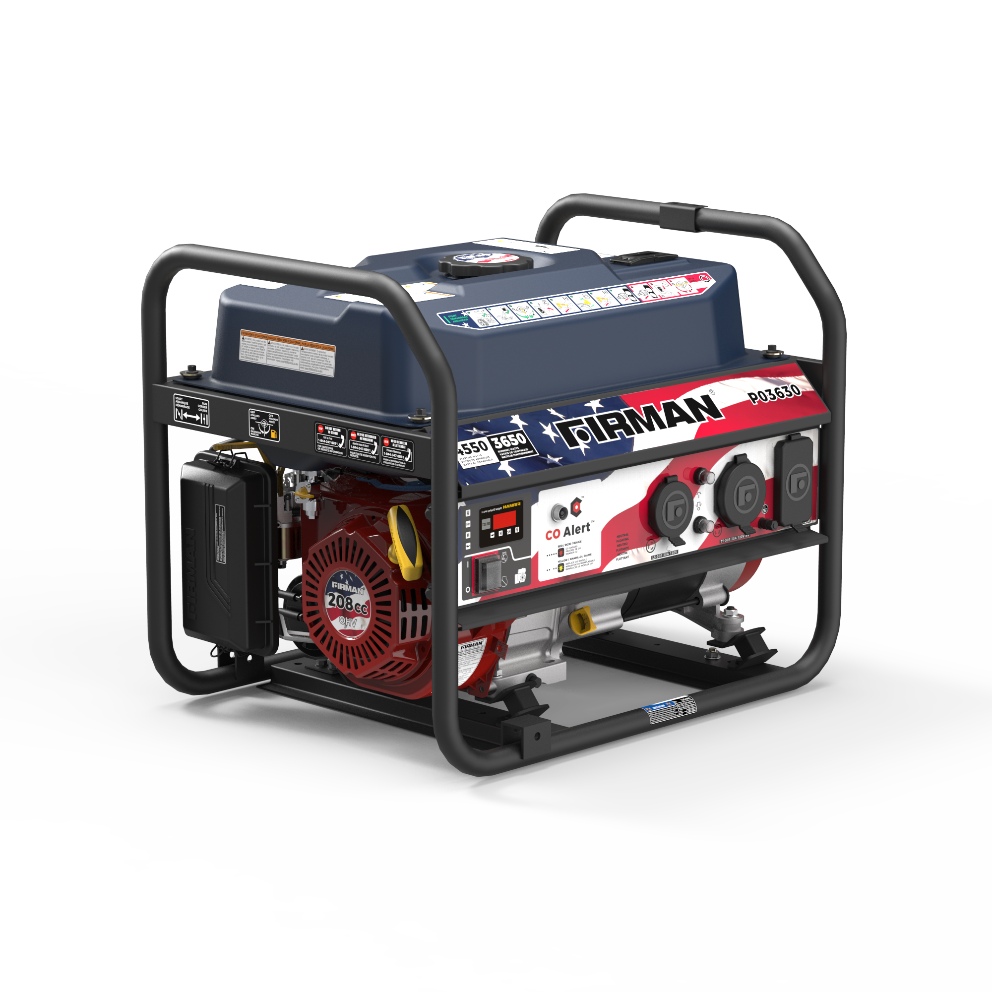 Gas Portable Generator 4550/3650W Recoil Start With CO Alert Stars & Stripes
