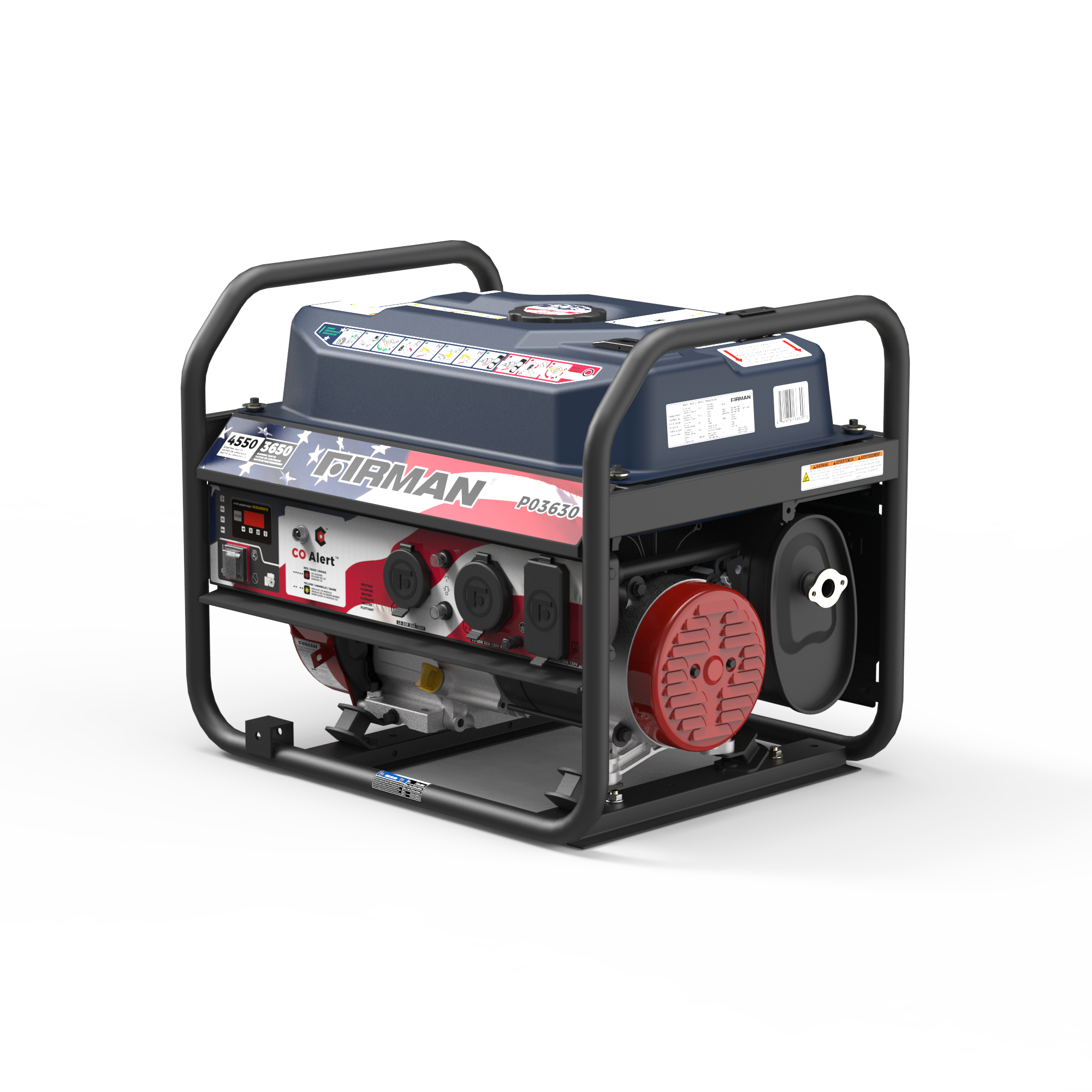 Gas Portable Generator 4550/3650W Recoil Start With CO Alert Stars & Stripes