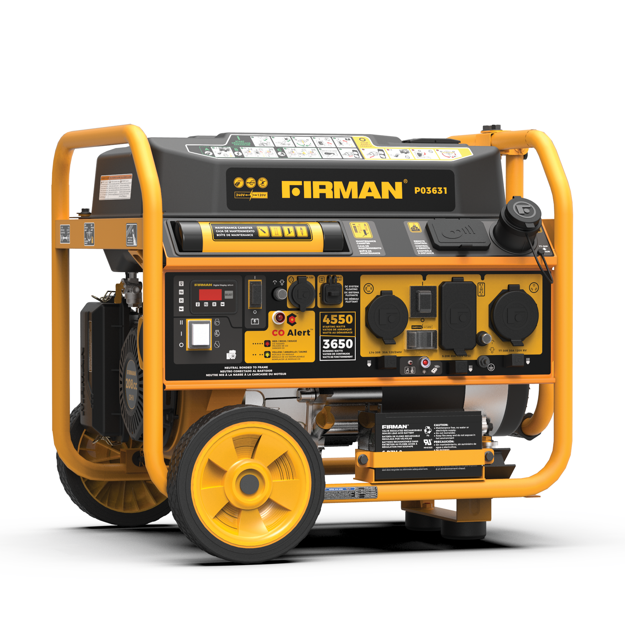 Gas Portable Generator 4550/3650W Remote Start 120/240V with CO alert
