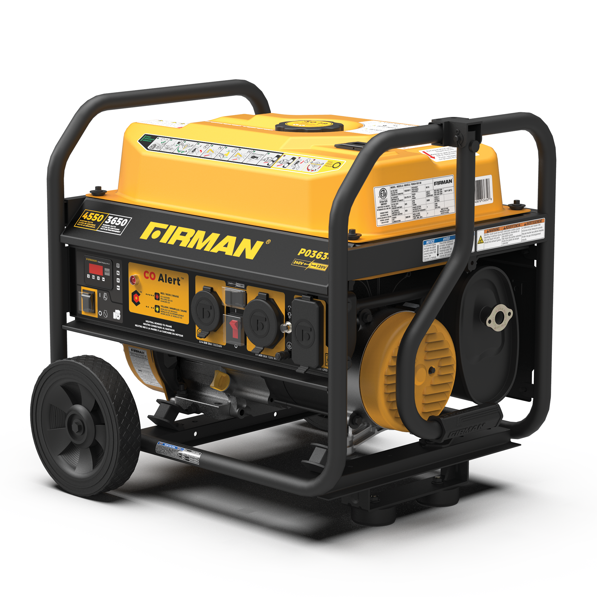 Gas Portable Generator 4550/3650W Recoil Start 120/240V with CO ALERT