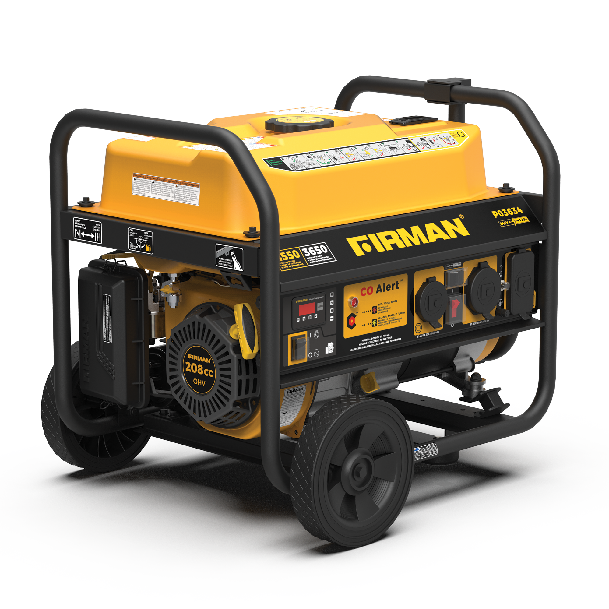 Gas Portable Generator 4550/3650W Recoil Start 120/240V with CO ALERT