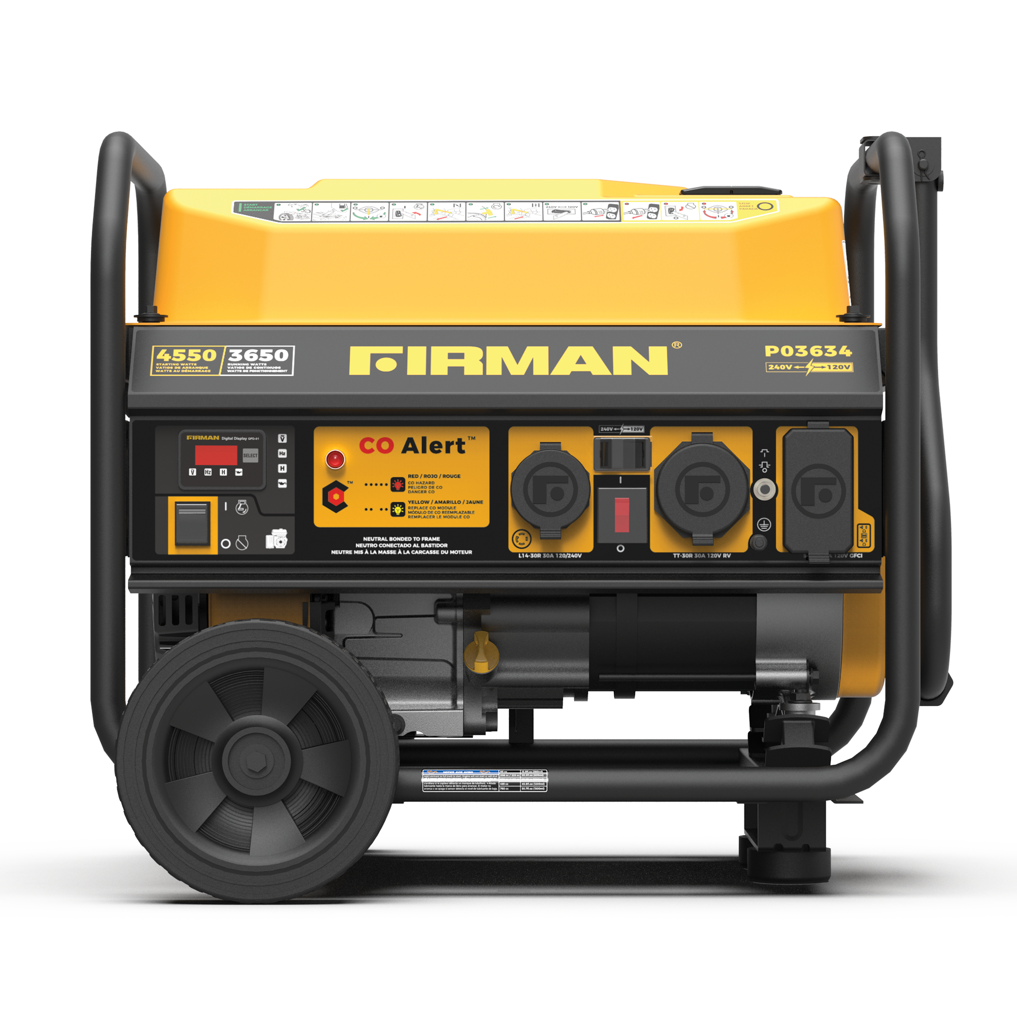 Gas Portable Generator 4550/3650W Recoil Start 120/240V with CO ALERT