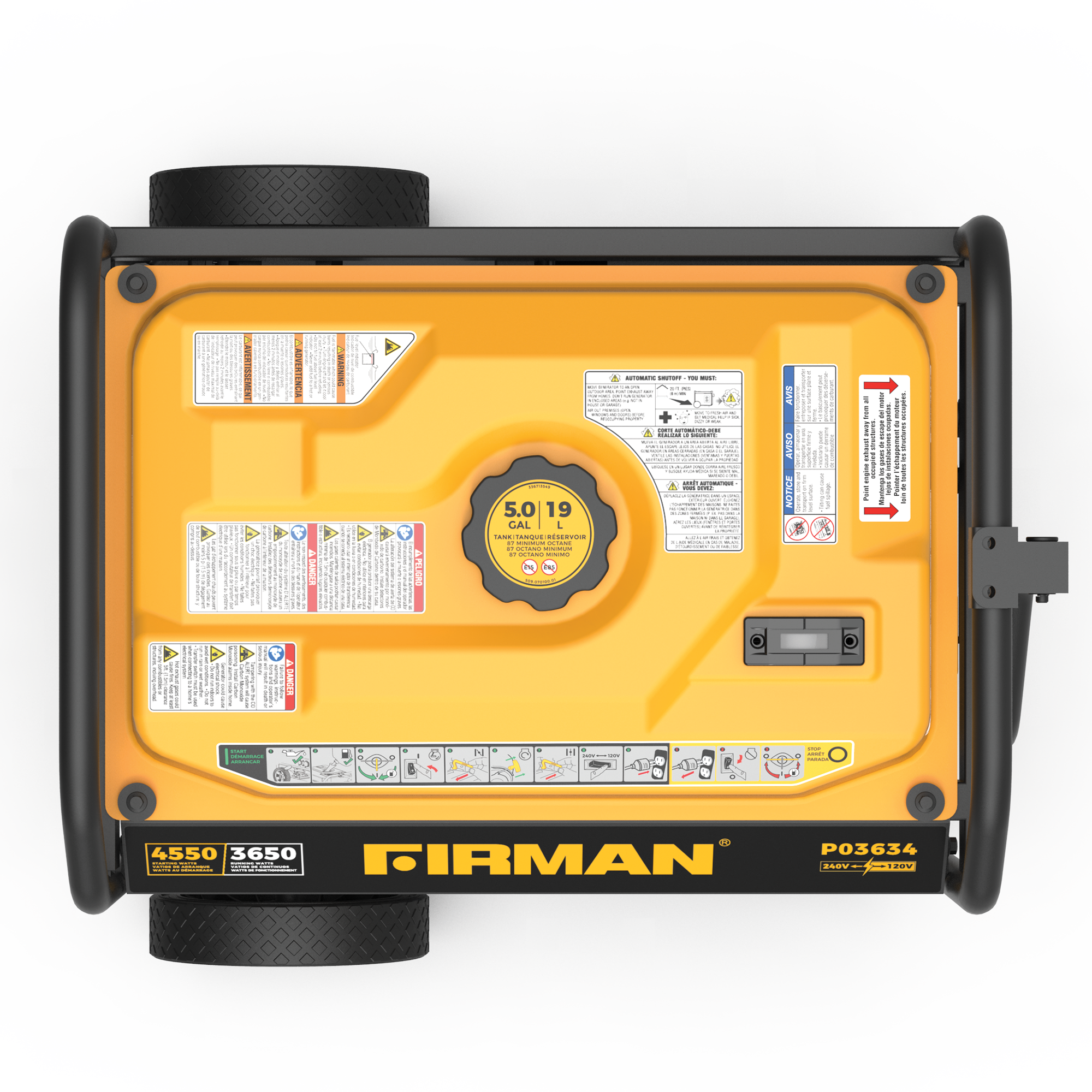 Gas Portable Generator 4550/3650W Recoil Start 120/240V with CO ALERT