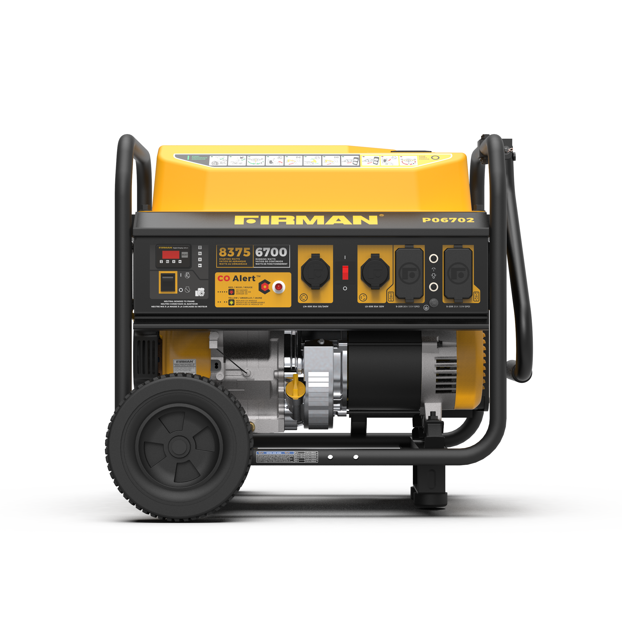 Gas Portable Generator 8375/6700W Recoil Start 120/240V With CO Alert