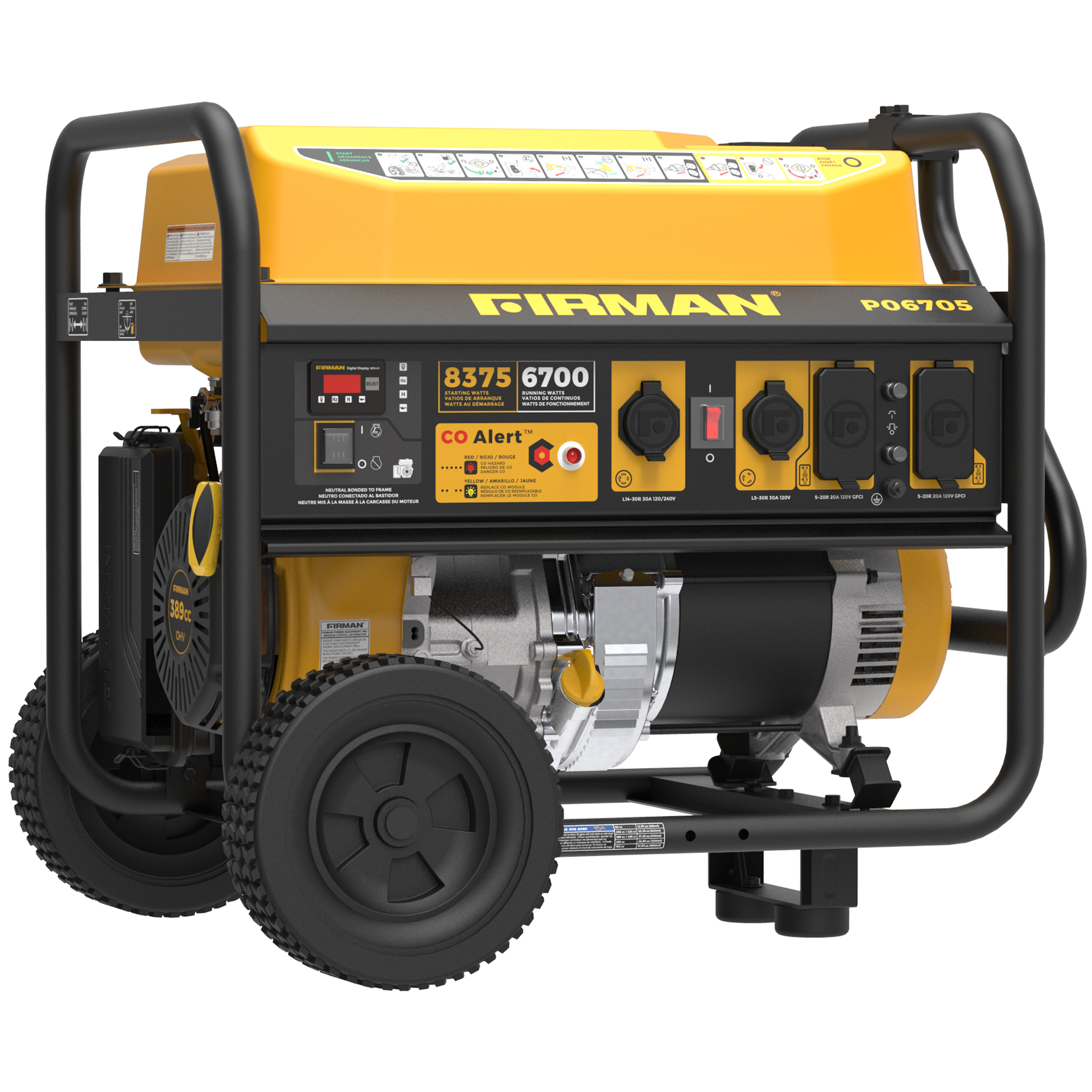 Gas Portable Generator 8375/6700W Recoil Start 120/240V With CO Alert