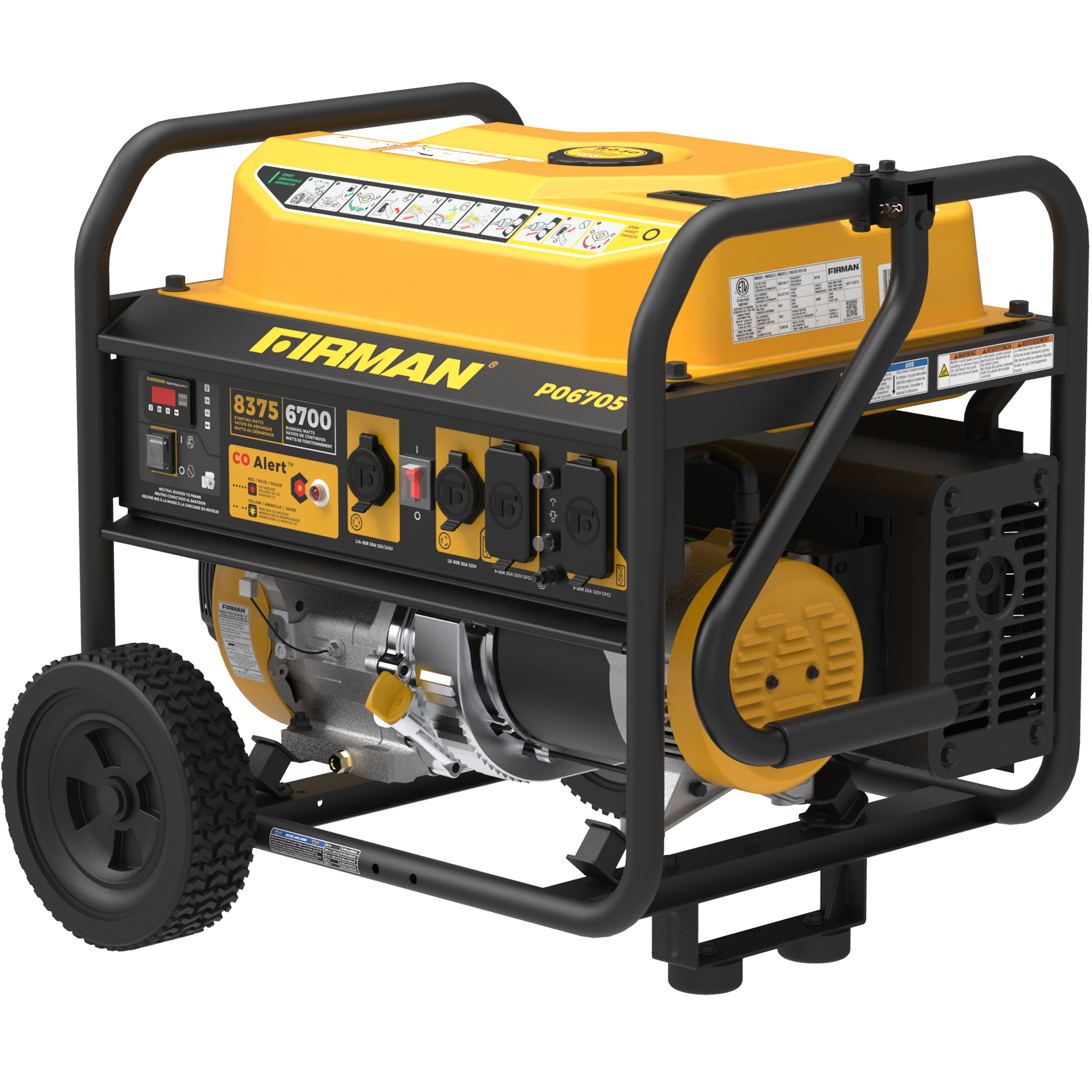 Gas Portable Generator 8375/6700W Recoil Start 120/240V With CO Alert