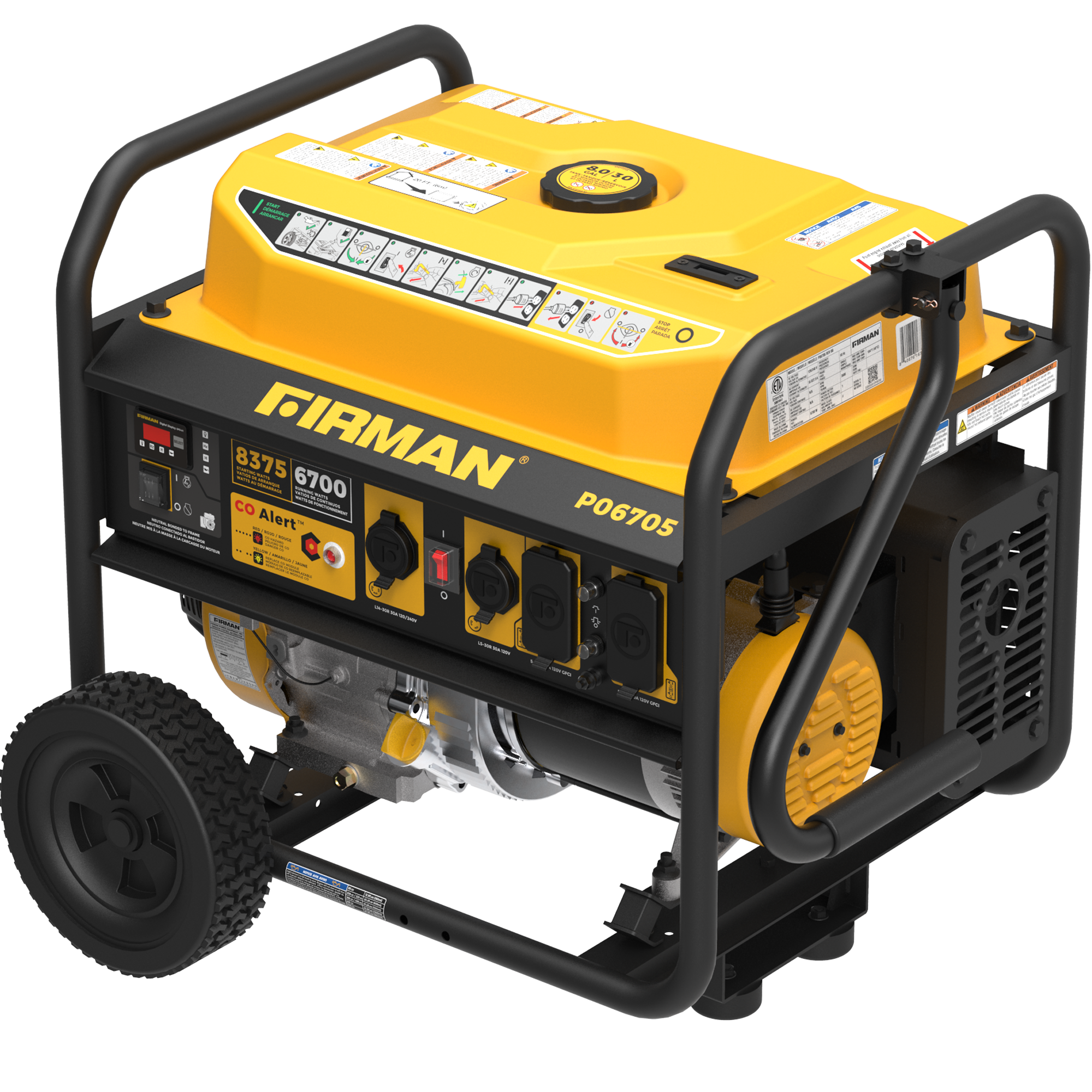 Gas Portable Generator 8375/6700W Recoil Start 120/240V With CO Alert