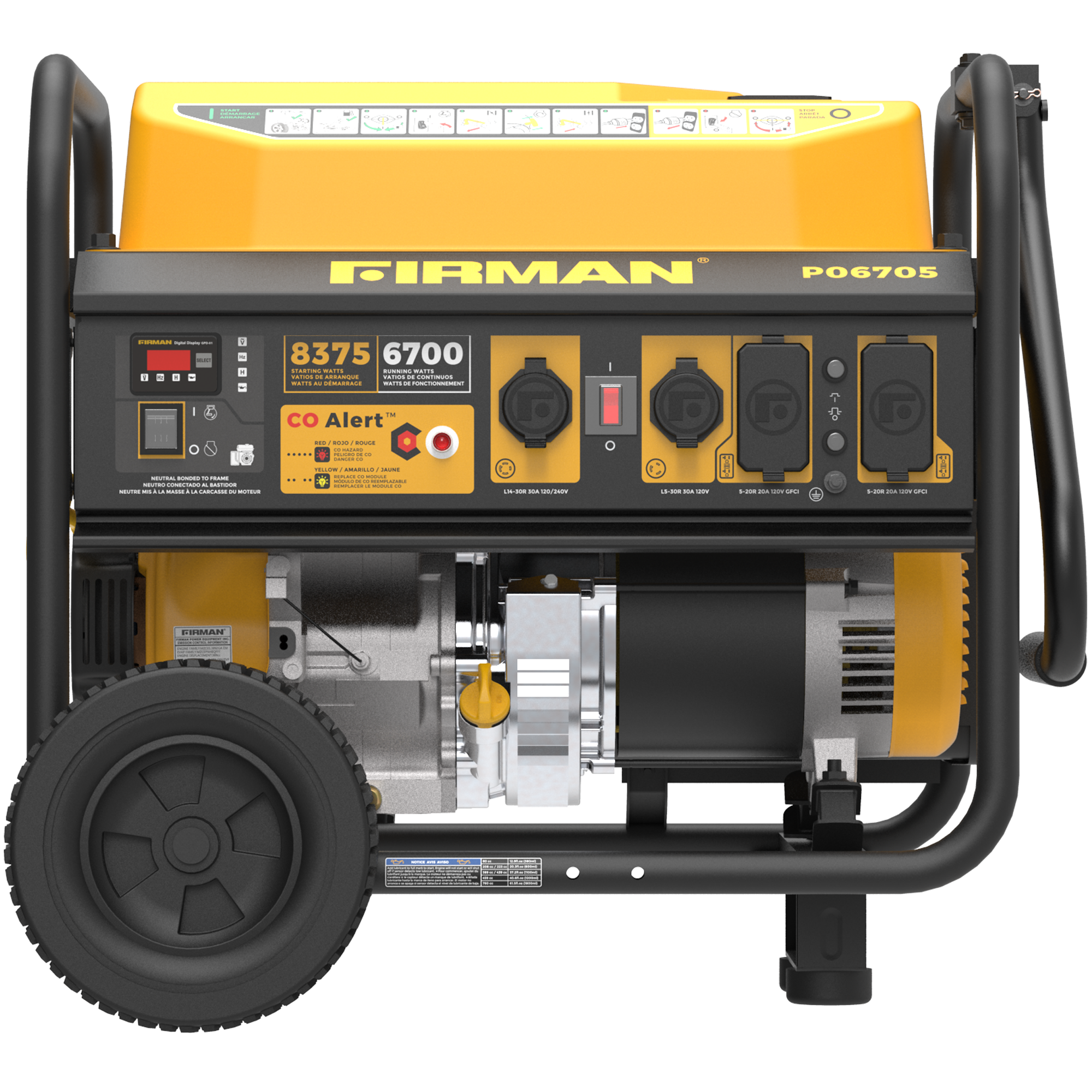 Gas Portable Generator 8375/6700W Recoil Start 120/240V With CO Alert