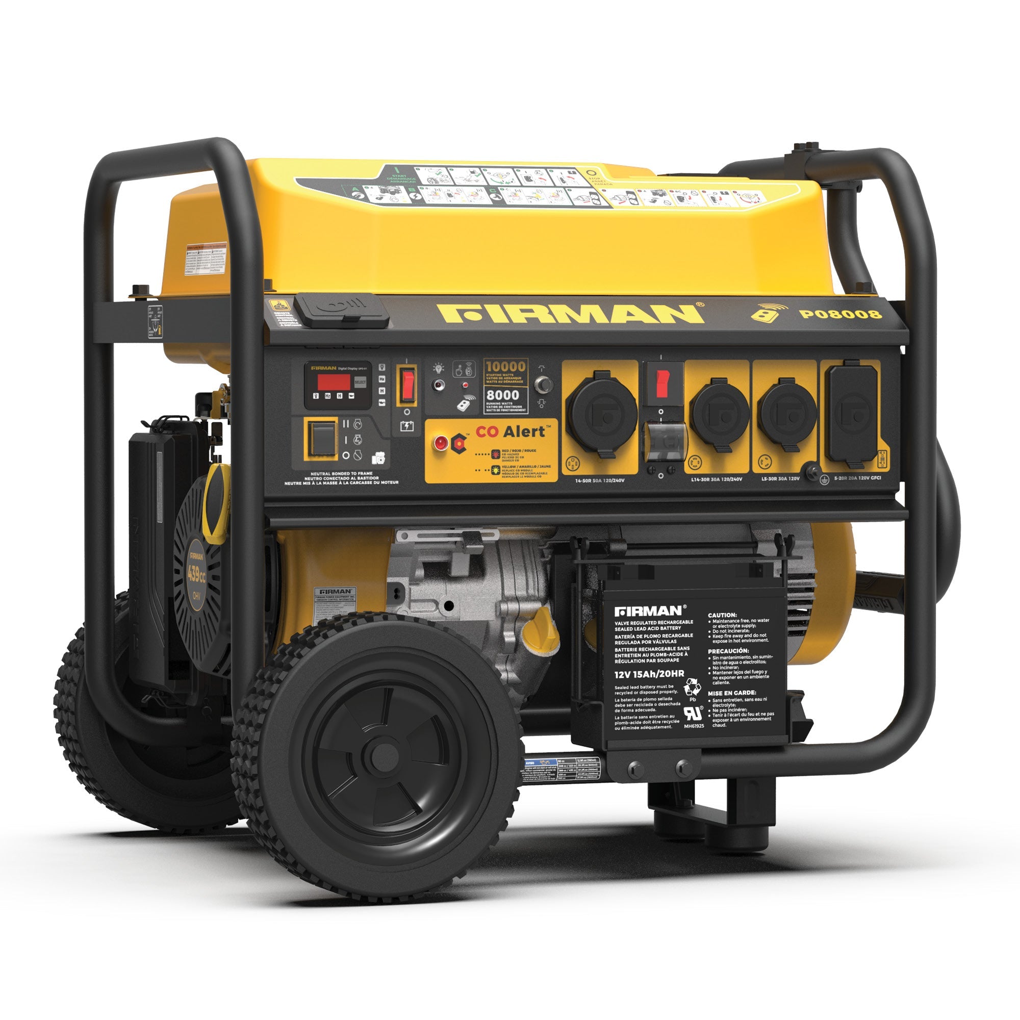 Gas Portable Generator 10000/8000W Remote Start 120/240V with CO Alert