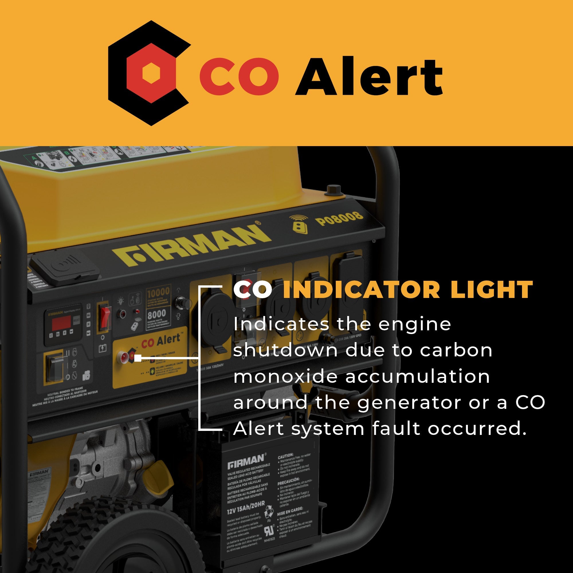 Gas Portable Generator 10000/8000W Remote Start 120/240V with CO Alert