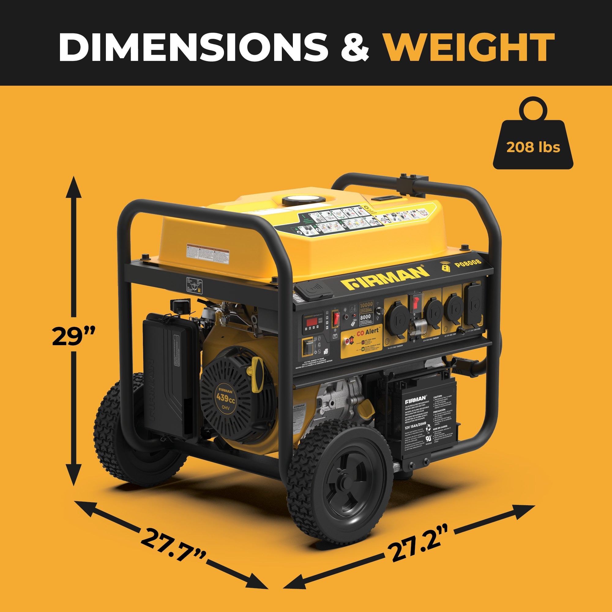 Gas Portable Generator 10000/8000W Remote Start 120/240V with CO Alert