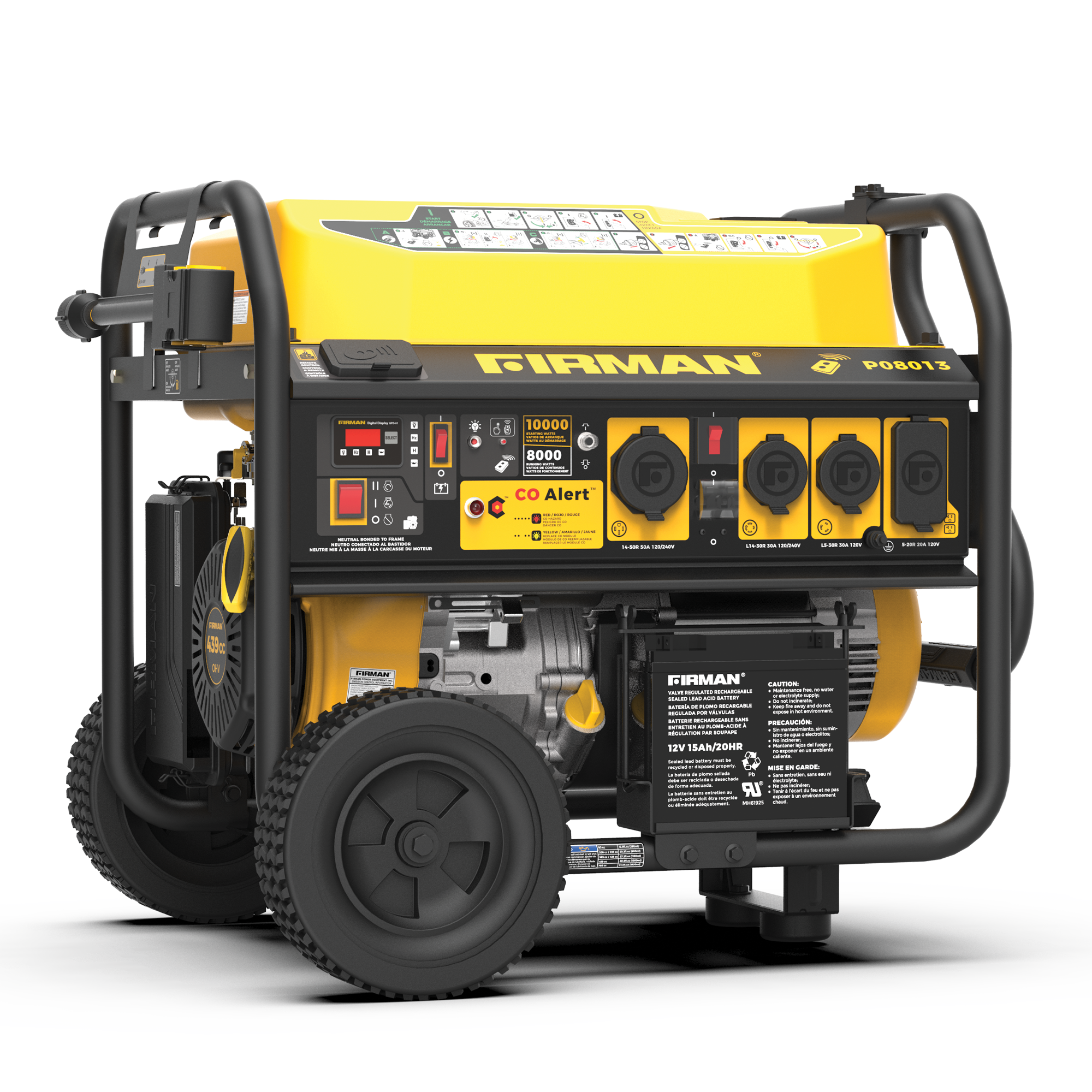 Gas Portable Generator 10000/8000W Remote Start 120/240V with CO alert