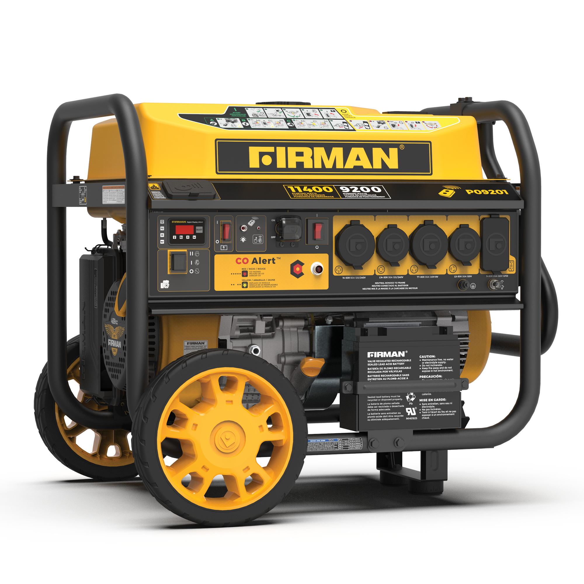 Gas Portable Generator 11400W Remote Start 120/240V with CO alert