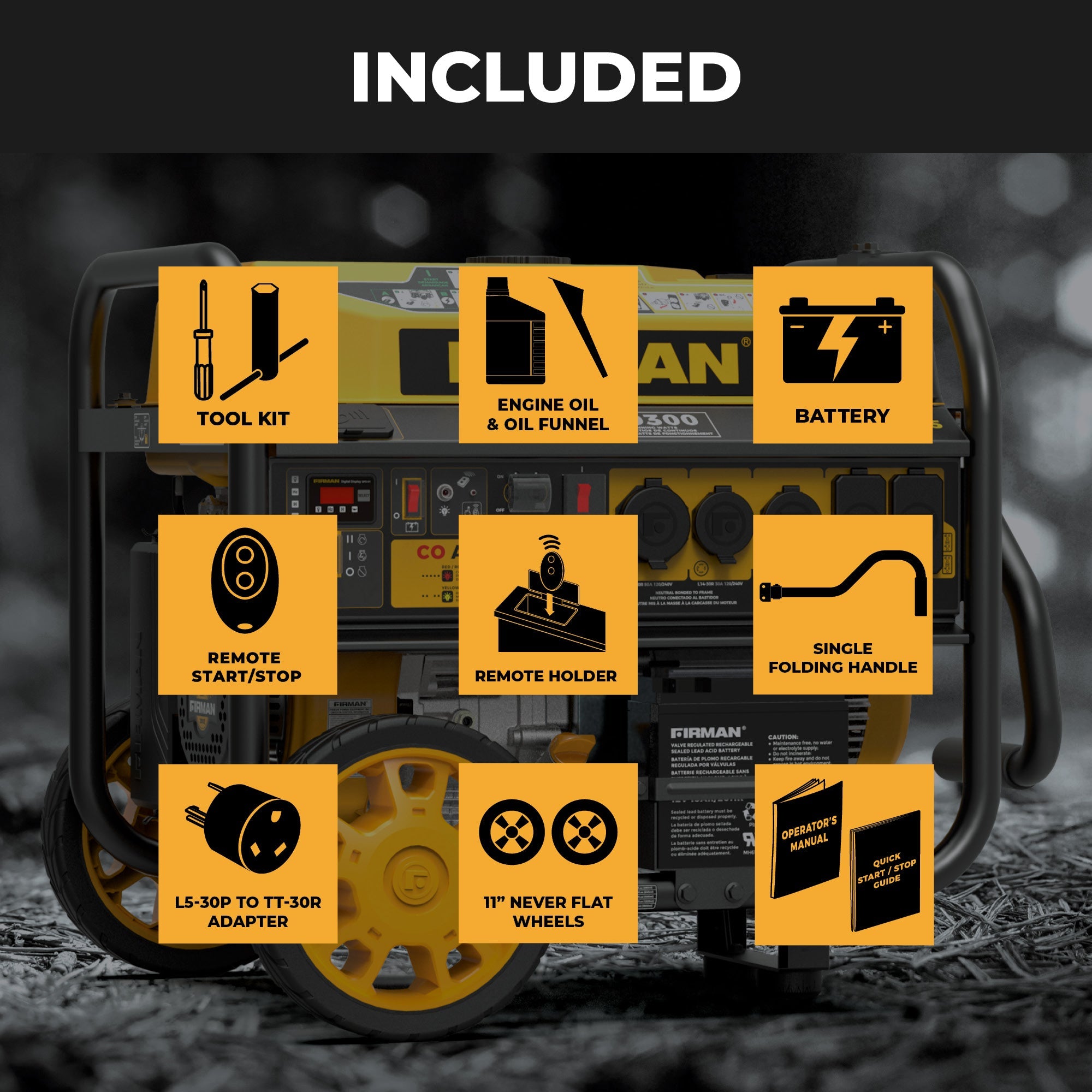 GAS PORTABLE GENERATOR 11600/9300W REMOTE START 120/240V WITH CO ALERT
