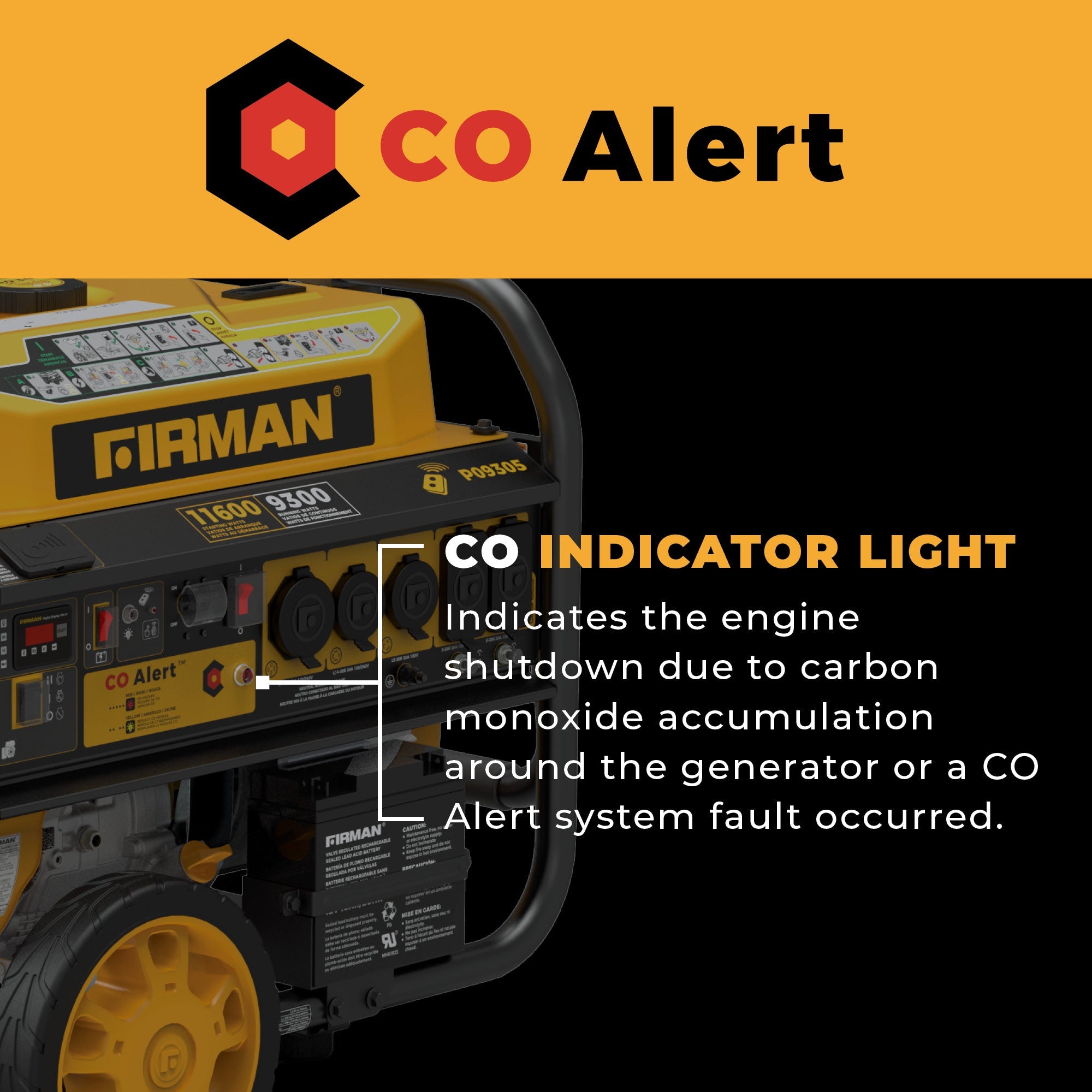 GAS PORTABLE GENERATOR 11600/9300W REMOTE START 120/240V WITH CO ALERT