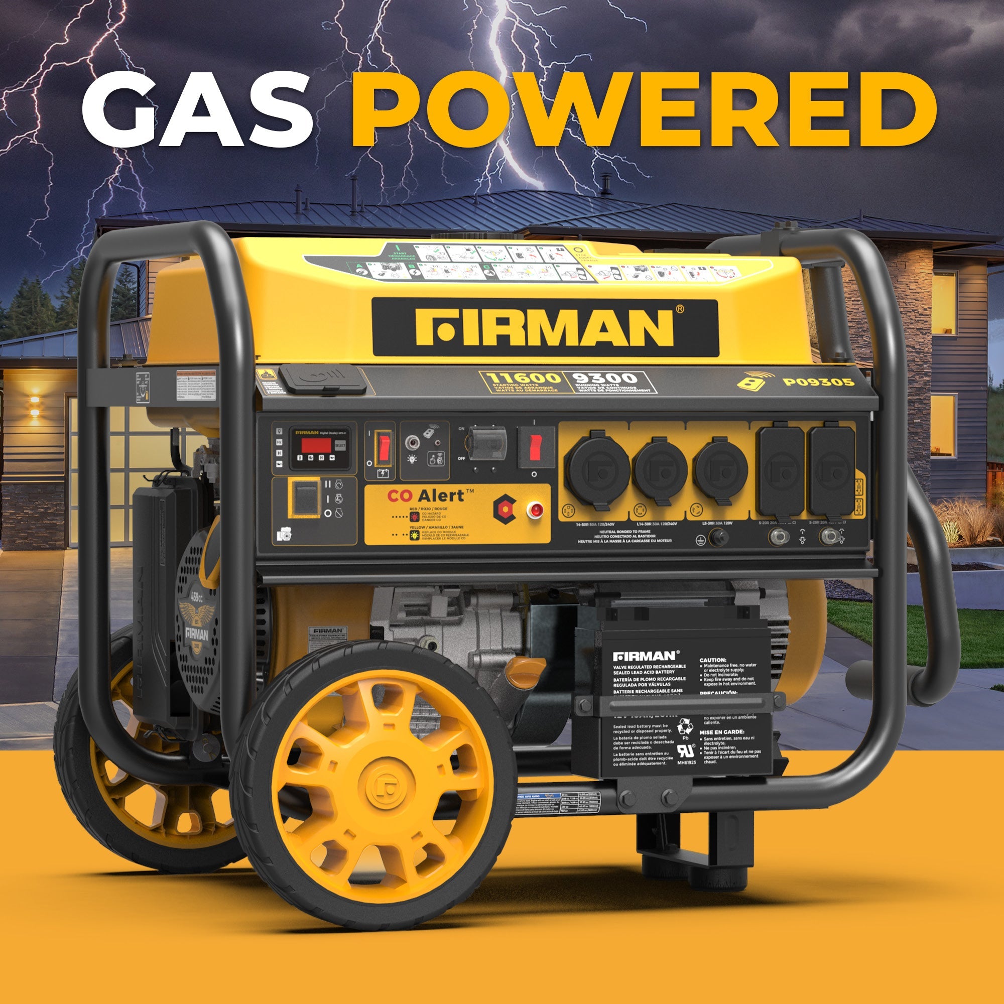GAS PORTABLE GENERATOR 11600/9300W REMOTE START 120/240V WITH CO ALERT