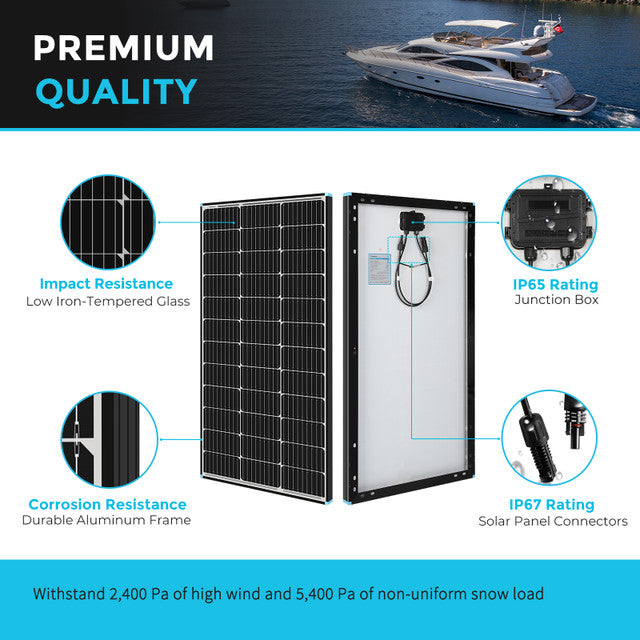 Renogy 100W 12V Monocrystalline Solar Panel Black Frame