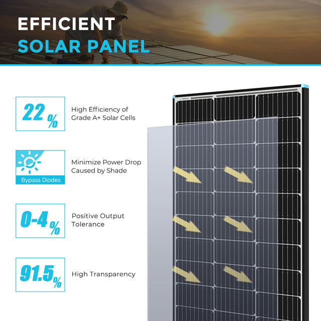 Renogy 100W 12V Monocrystalline Solar Panel Black Frame