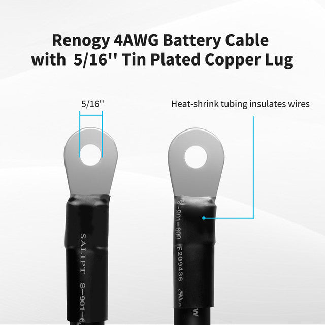 Renogy 12in 4 AWG Copper Battery Interconnect Cable for 5/16 In Lugs