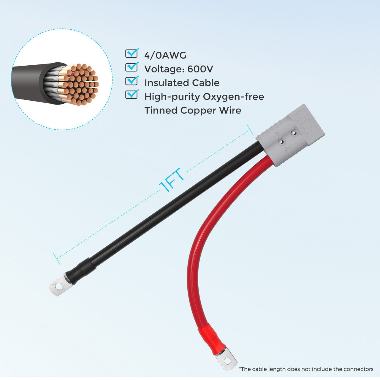 Renogy 1FT 4/0 AWG Anderson Adapter Cable (Anderson SB350 - 3/8 in Lugs)