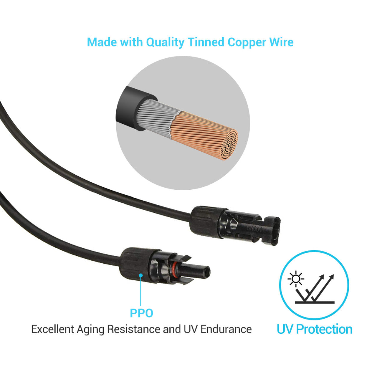 Renogy 20FT 12 AWG MC4 Solar Panel Extension Cable w/ Male to Female Solar Connector