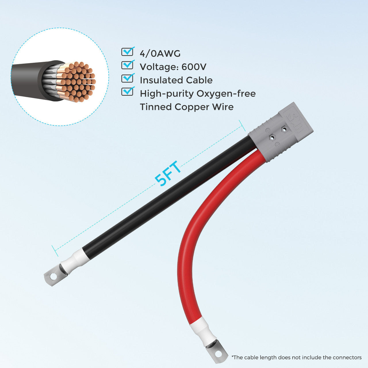 Renogy 5FT 4/0 AWG Anderson Adapter Cable (Anderson SB350 - 5/16 in Lugs)