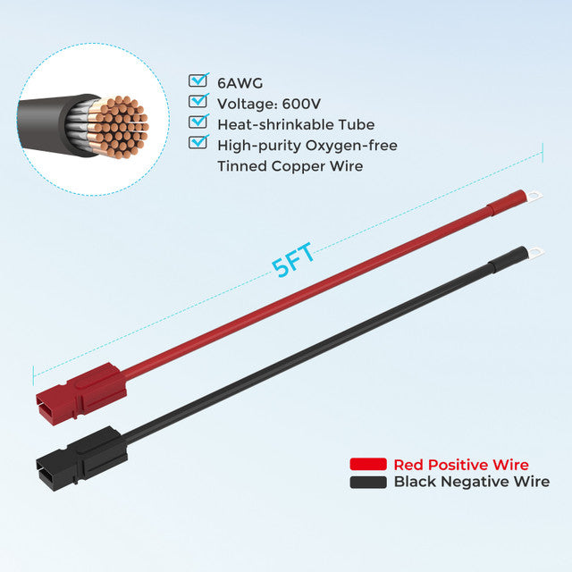 Renogy 5FT 6 AWG Anderson Adapter Cable (Anderson PP75 - 3/8 in Lugs)