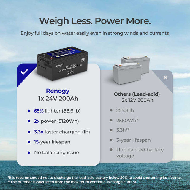 Renogy Core 24V 200Ah Deep Cycle Lithium Iron Phosphate Battery w/ Self Heating