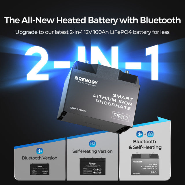 Renogy PRO 12V 100Ah Smart Lithium Iron Phosphate Battery w/Bluetooth & Self Heating