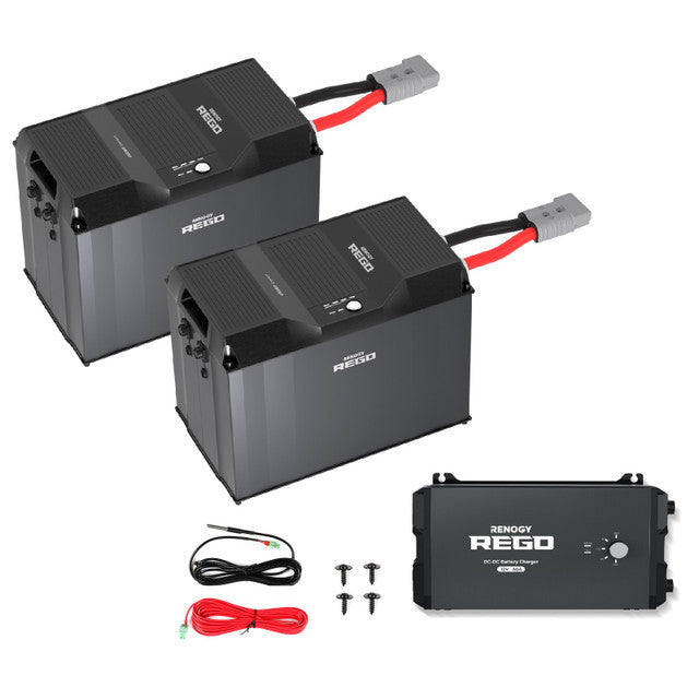 Renogy REGO 12.8V 400Ah Lithium Iron Phosphate Batteries w/ REGO 60A DC to DC Charger