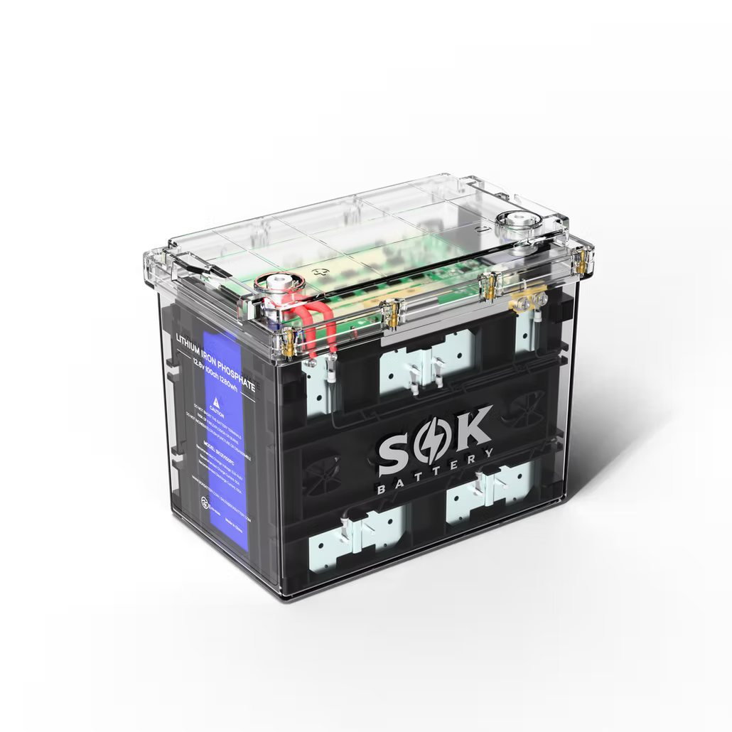 SK12V100PC | SOK 12V100Ah LiFePO4 Battery Bluetooth, Clear Sealed Box