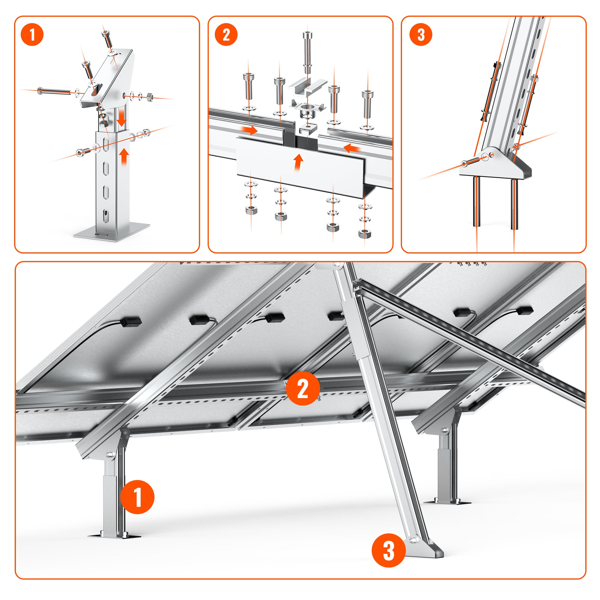 Rich Solar Solar Ground Mount | Fit MEGA 100/100 SLIM/MEGA 150 | Adjustable, Easy-to-Install Brackets for 1-4 Panels