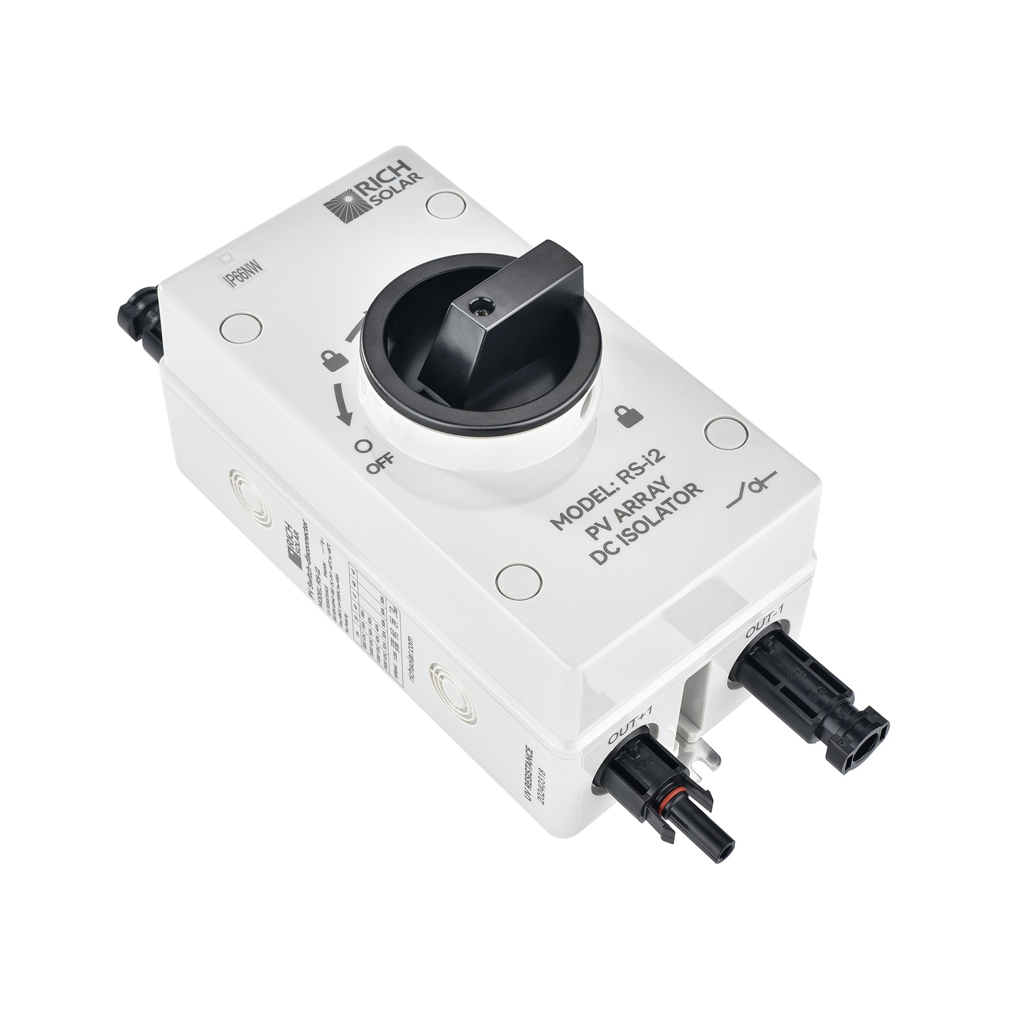 Rich Solar Solar PV DC Quick Disconnect Switch | Solar Array DC Quick Disconnect Switch | 1500 Volt 55 Amp | 2 Pole 1 String | Easy to Install