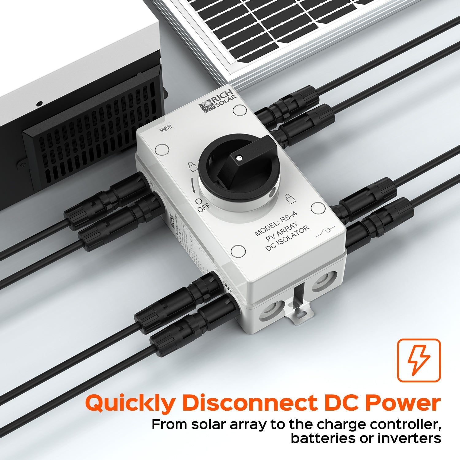 Rich Solar Solar PV DC Quick Disconnect Switch | Solar Array DC Quick Disconnect Switch | 1500 Volt 55 Amp | 4 Pole 2 Strings | Easy to Install