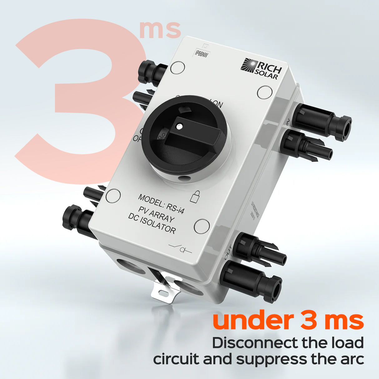 Rich Solar Solar PV DC Quick Disconnect Switch | Solar Array DC Quick Disconnect Switch | 1500 Volt 55 Amp | 4 Pole 2 Strings | Easy to Install