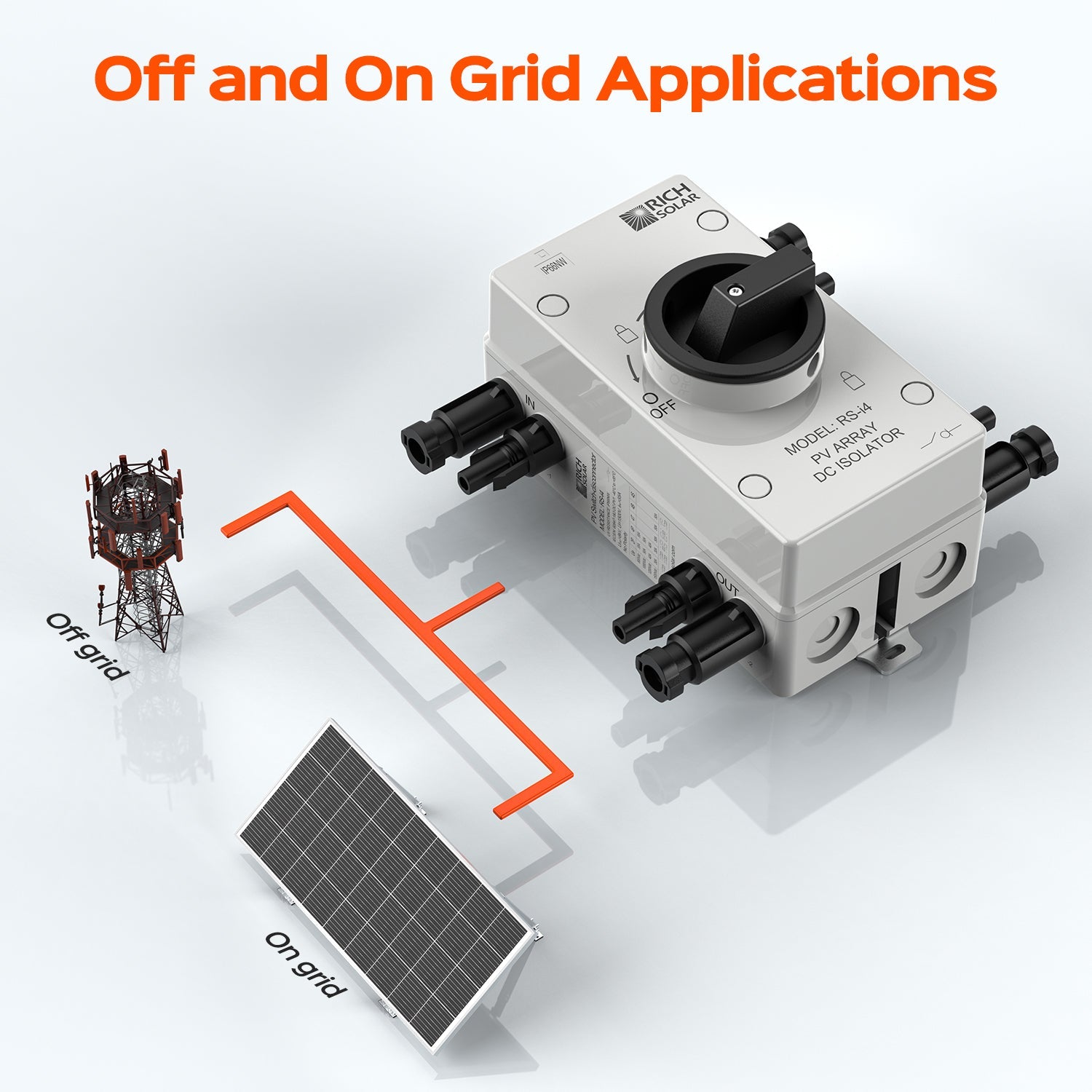 Rich Solar Solar PV DC Quick Disconnect Switch | Solar Array DC Quick Disconnect Switch | 1500 Volt 55 Amp | 4 Pole 2 Strings | Easy to Install