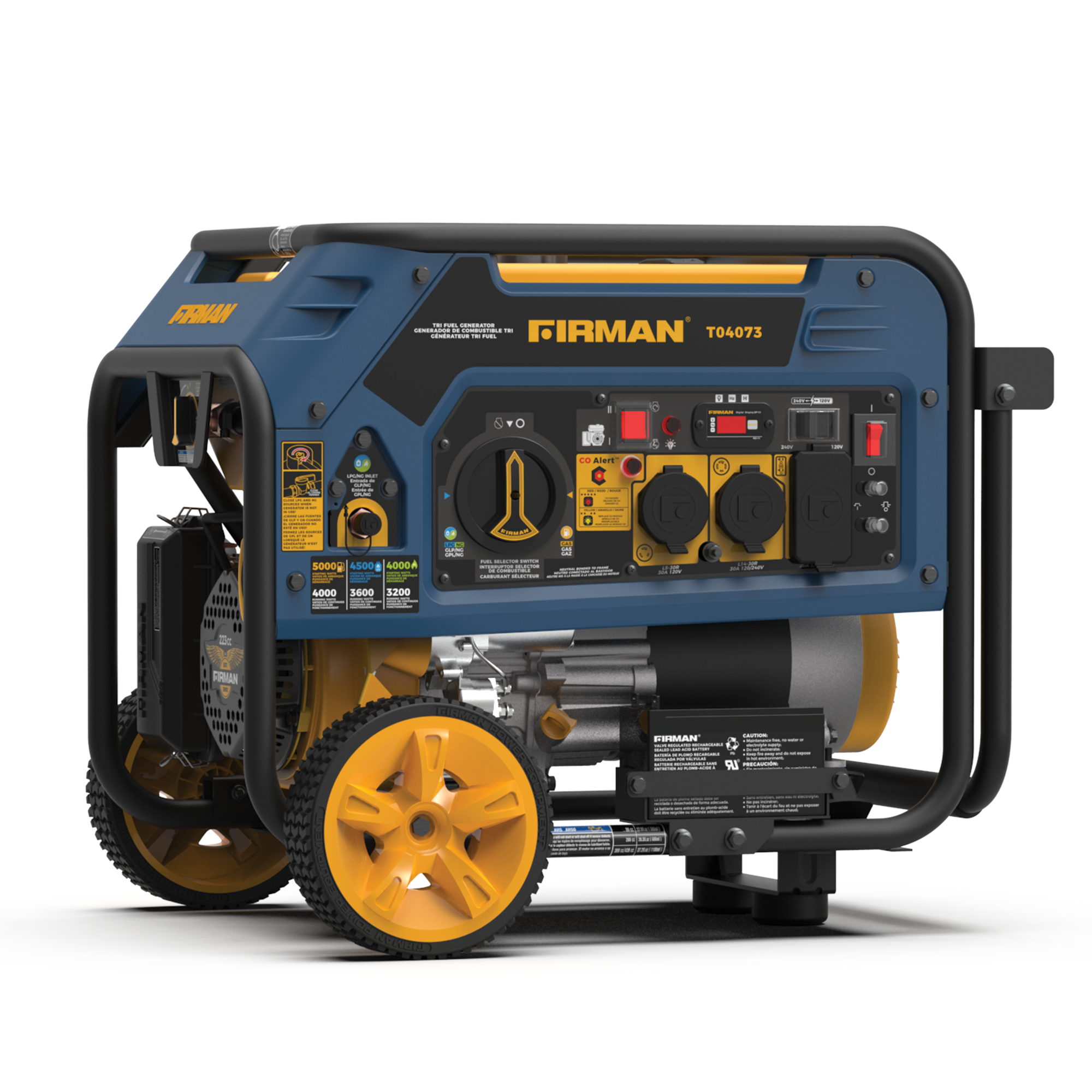 Tri Fuel Portable Generator 5000/4000W Electric Start 120/240V with CO ALERT