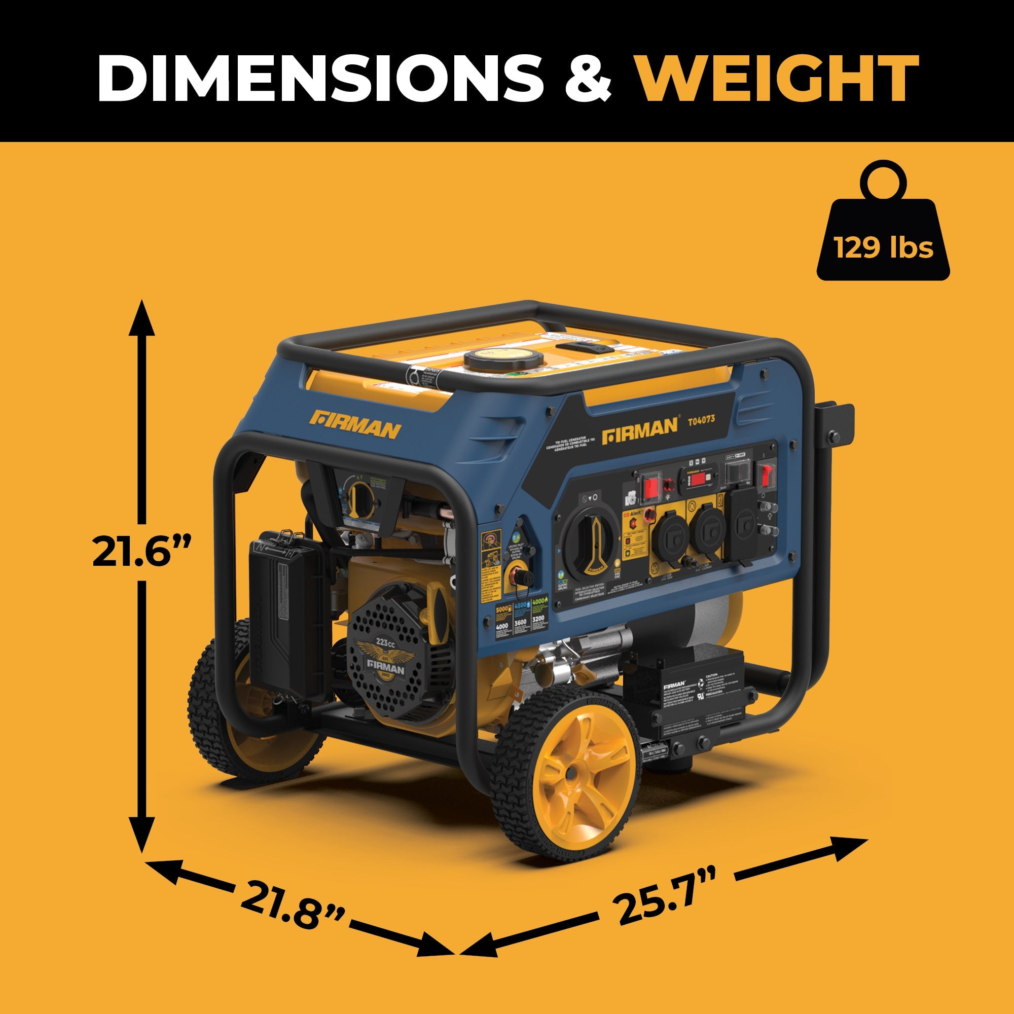 Tri Fuel Portable Generator 5000/4000W Electric Start 120/240V with CO ALERT