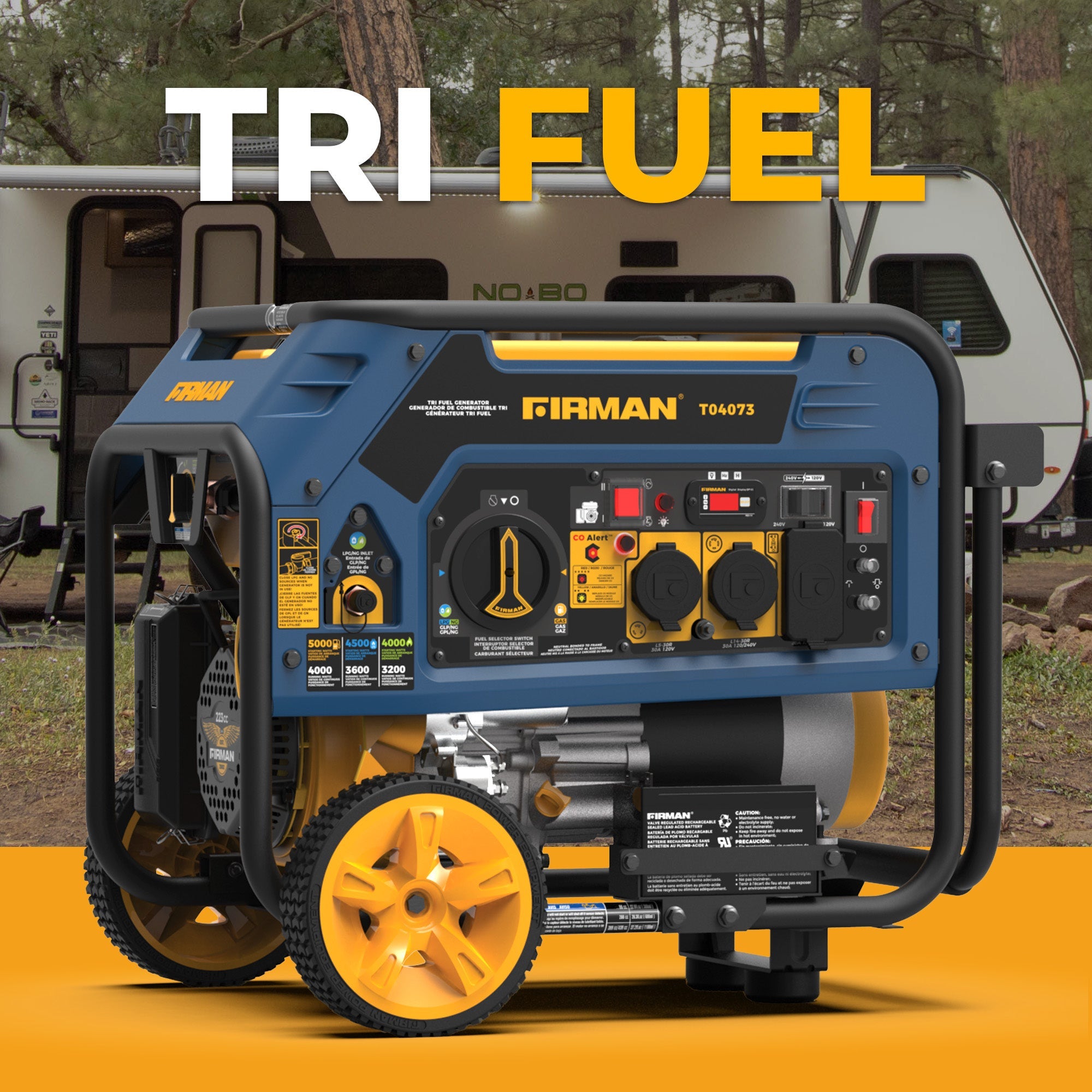 Tri Fuel Portable Generator 5000/4000W Electric Start 120/240V with CO ALERT