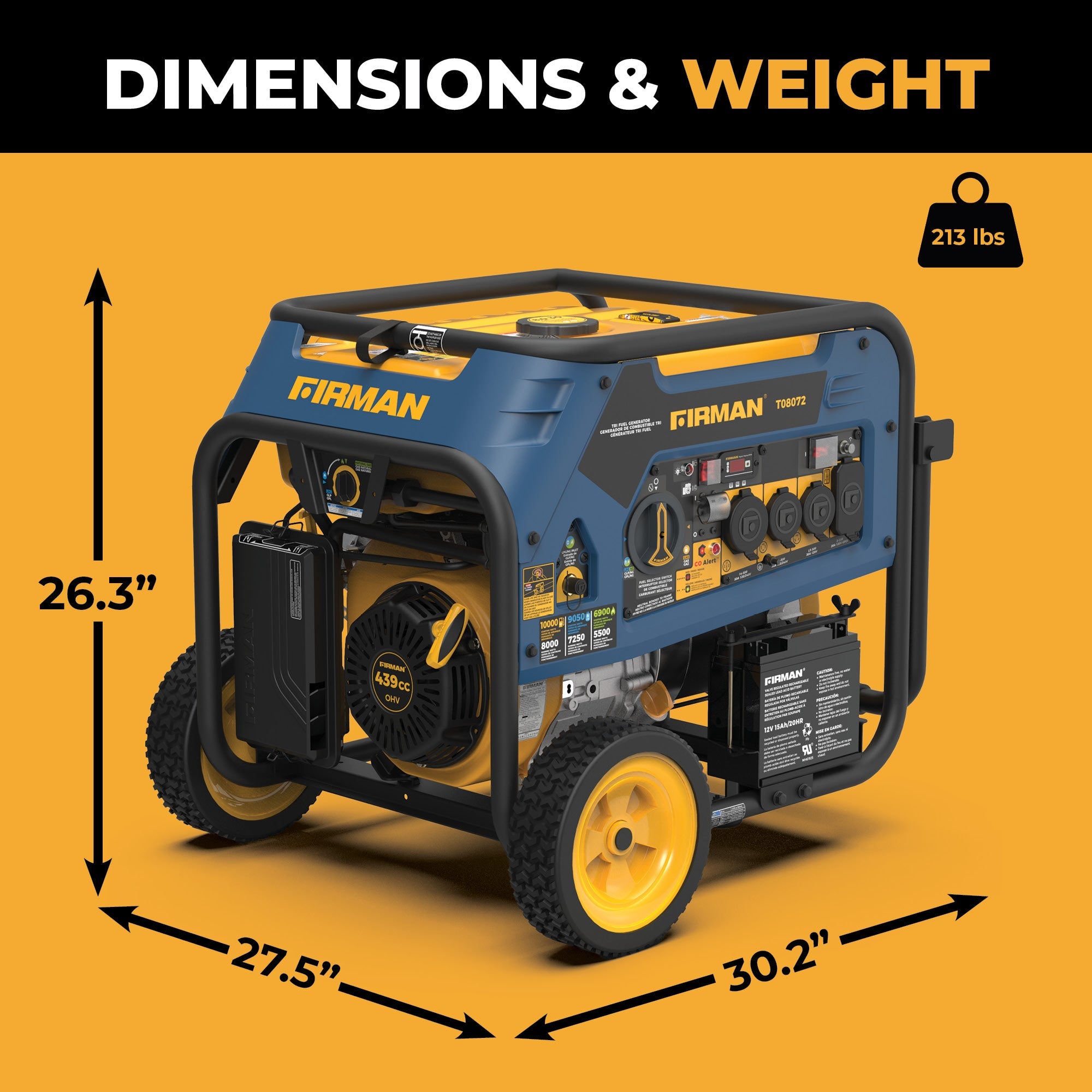 Tri Fuel Portable Generator 10000/8000W Electric Start 120/240V with CO ALERT