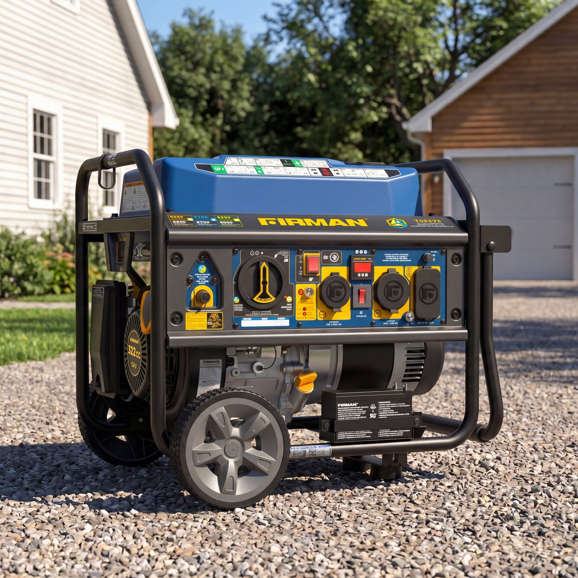 Tri Fuel Portable Generator 8250/6600W Electric Start Wheel Kit Cover & Cord CO Alert