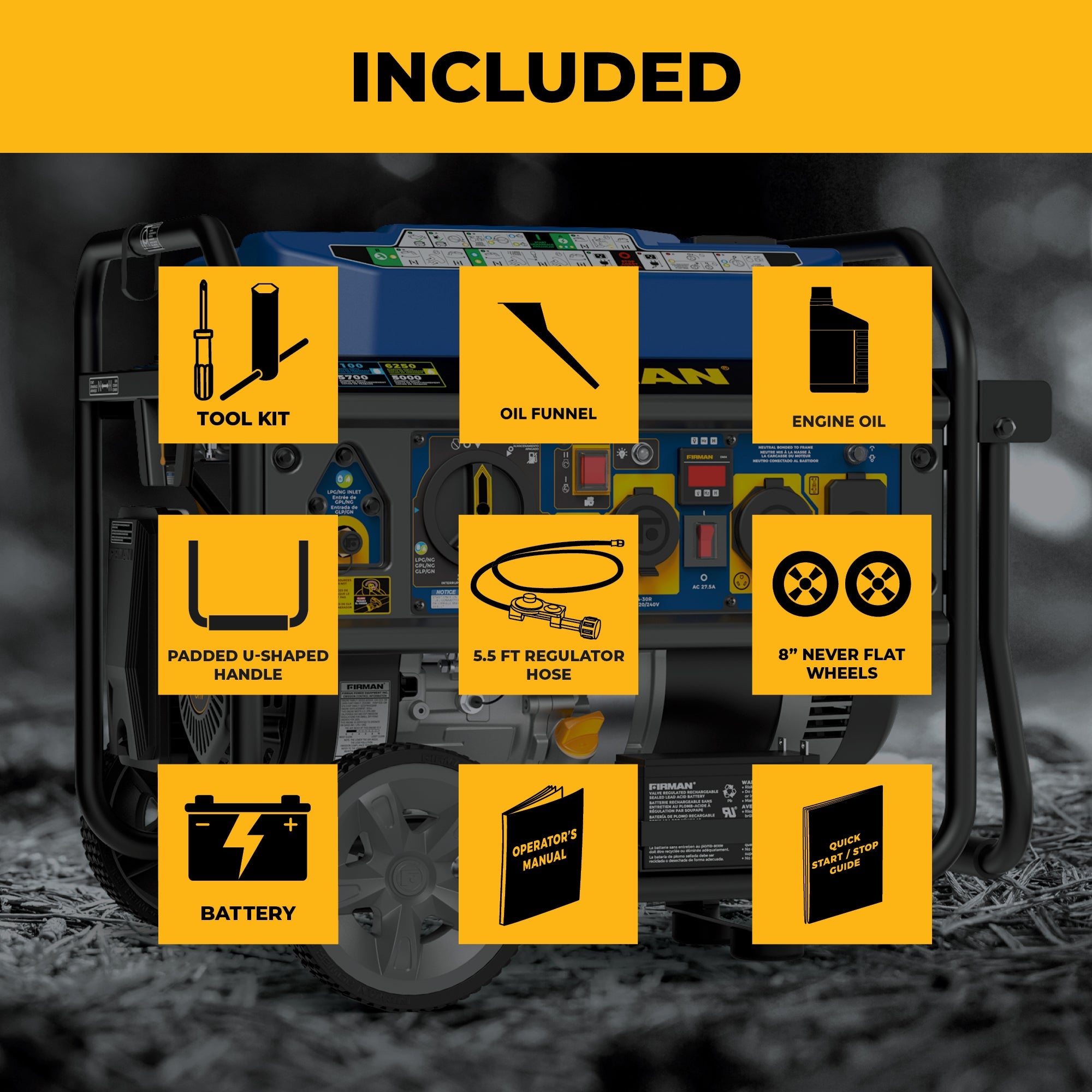 Tri Fuel Portable Generator 8250/6600W Electric Start Wheel Kit Cover & Cord CO Alert